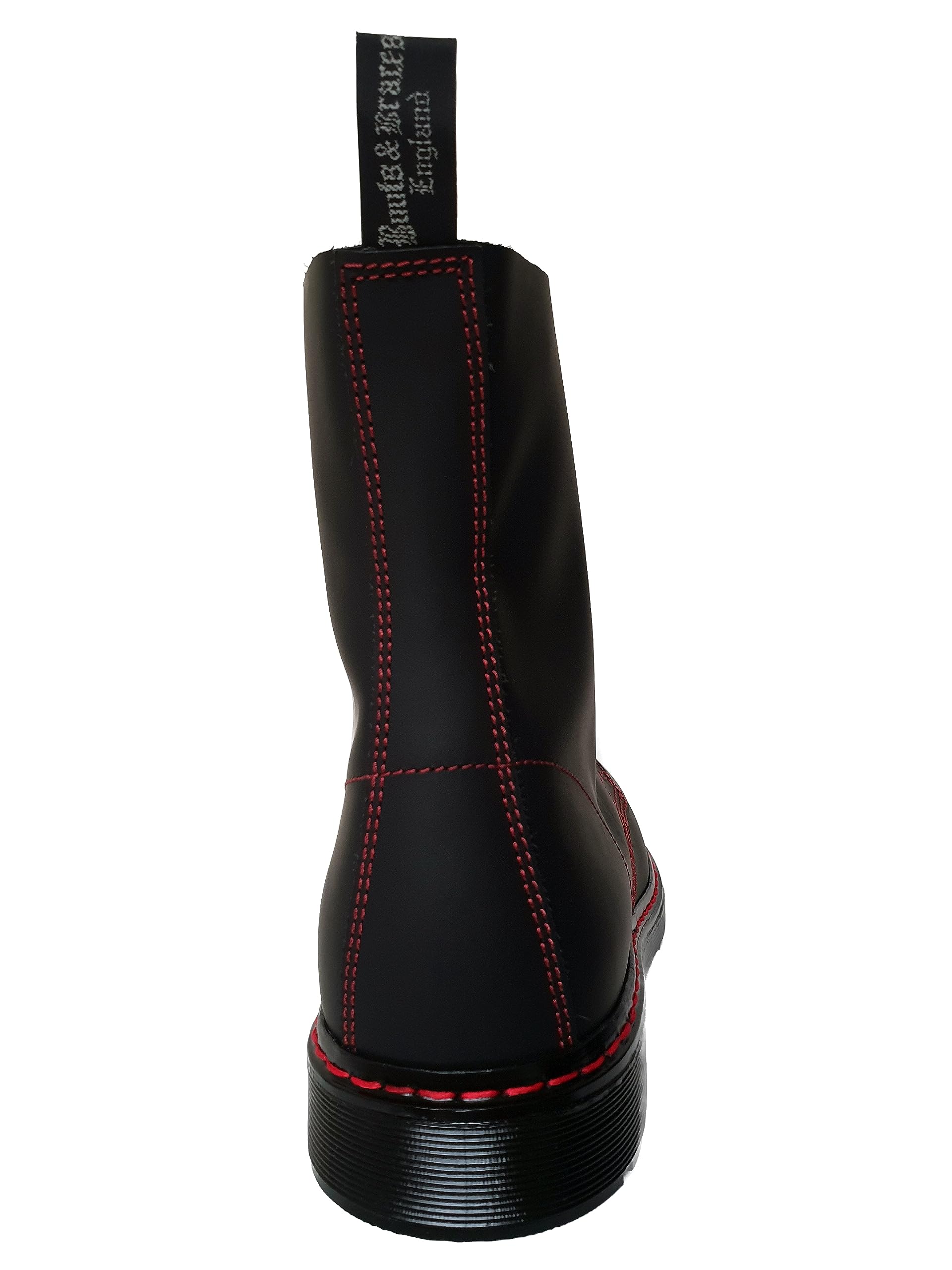 Men's 8 Eye Matt Black Boots with Red Stitching - Premium Leather Combat Boots for Punk, Gothic & Workwear Fashion | Perfect for Motorcycle Riding, Concerts & Everyday Wear