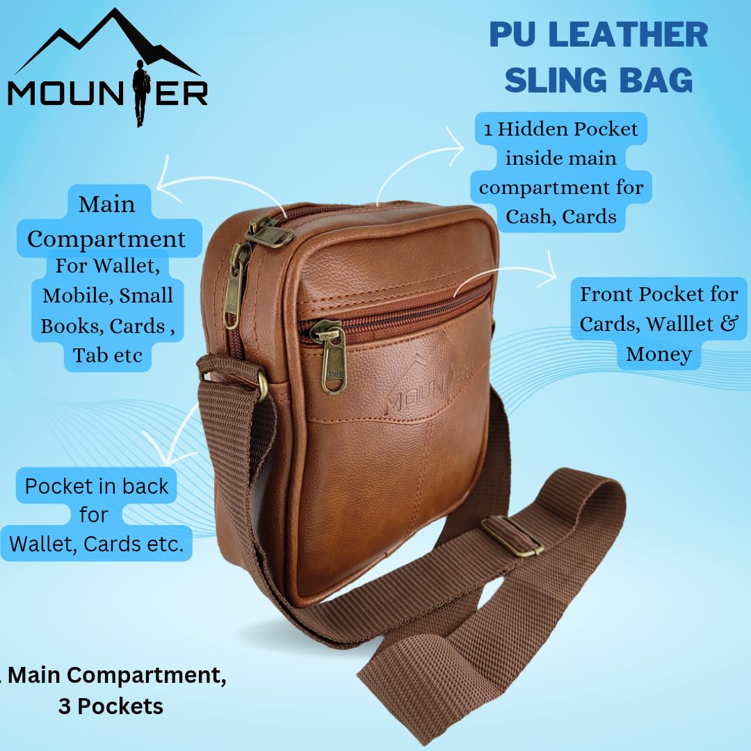 MOUNTER Stylish Leather Crossbody Messenger Bag for Men & Women - Durable Shoulder Sling Bag for Travel, Office & Daily Use - Perfect Work Bag, Commuter Purse & Casual Carryall