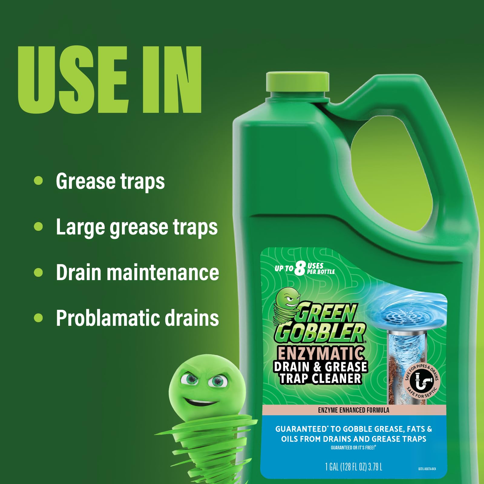 Green Gobbler Enzyme Drain Cleaner - 4 Gallon Case for Grease Trap & Sewer Treatment | Eliminates Foul Odors & Breaks Down Grease, Fat, Oil, Paper in Septic Tanks, Drain Lines | Perfect for Restaurants, Commercial Kitchens & Home Plumbing Maintenance