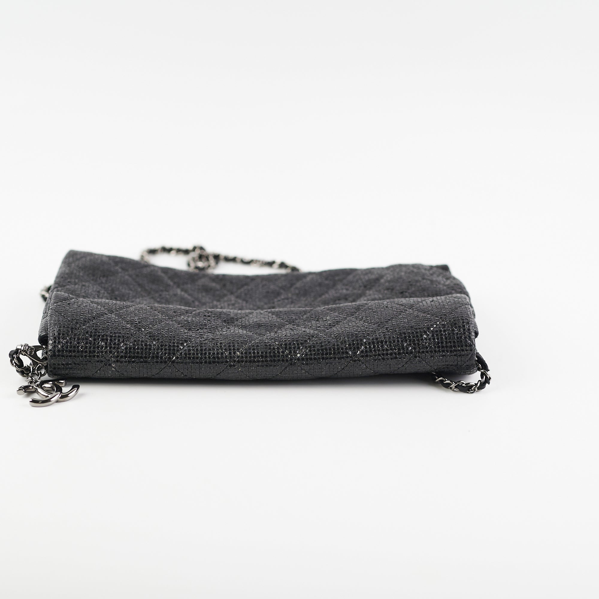 Chanel Black Glittered Calfskin Chain Crossbody Shoulder Bag Wallet - Luxury Evening Clutch for Parties & Date Nights