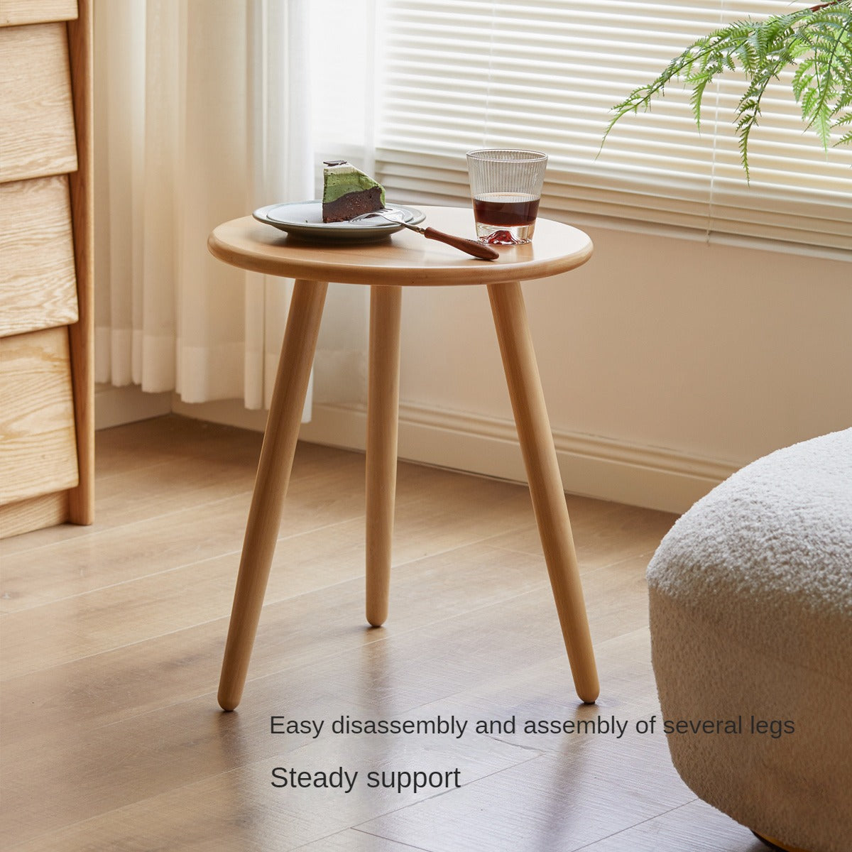Solid Beech Wood Round Side Table - Small Accent Table for Living Room, Bedroom, or Patio - Natural Wood End Table with Sturdy Construction