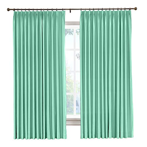 Cololeaf Pinch Pleated Faux Silk Blackout Curtains - 52W x 84L Inch (1 Panel) - Thermal Insulated Drapes for Living Room, Bedroom, Theater & Patio Door - Aqua Mist - Works with Traverse Rod or Track System