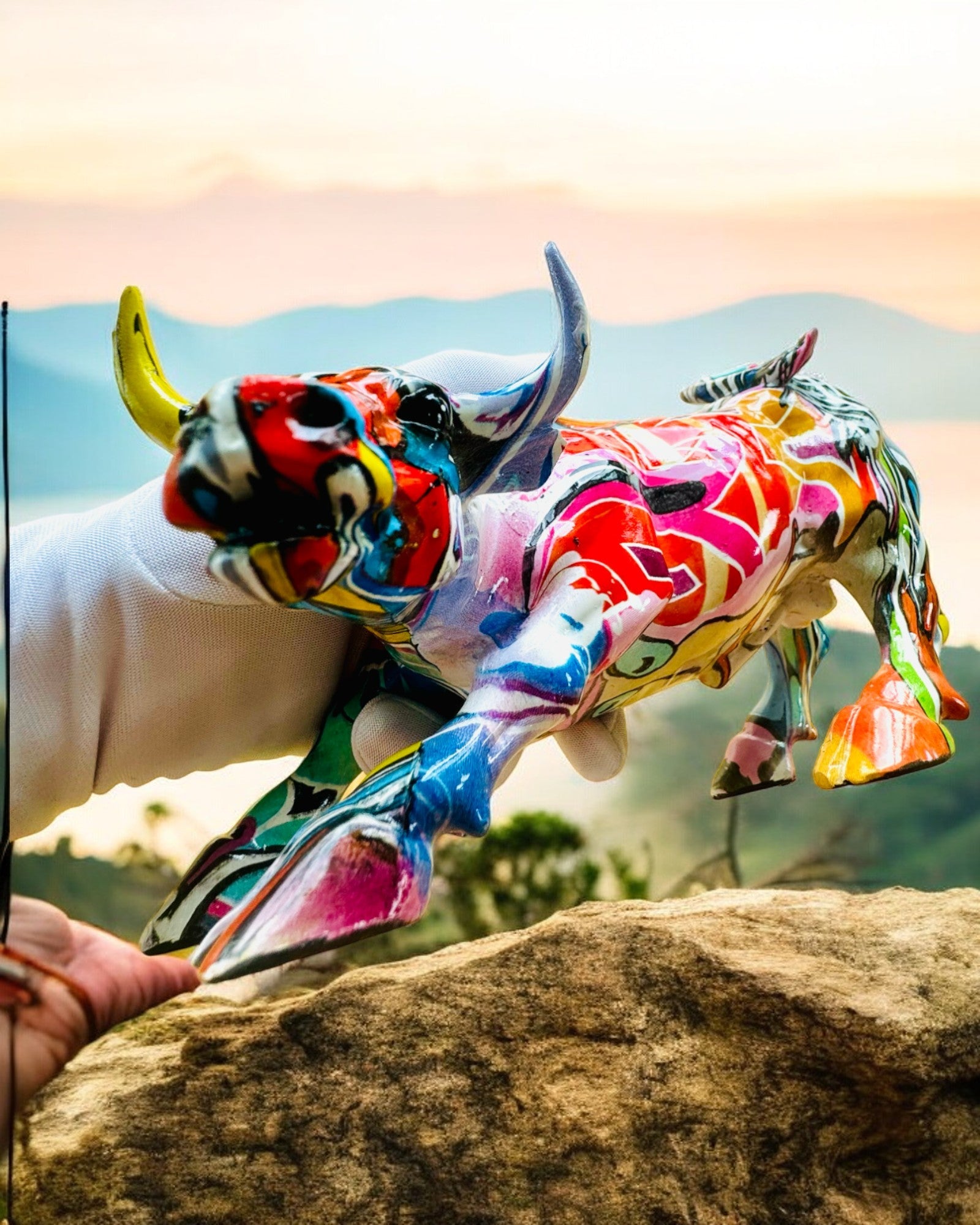 Handcrafted Decorative Bull Sculpture - Custom Engraved Bull Art Statue for Home & Office Decor | 4 Color Options | Unique Personalized Gift for Coworkers, Animal Lovers & Western Theme Decor