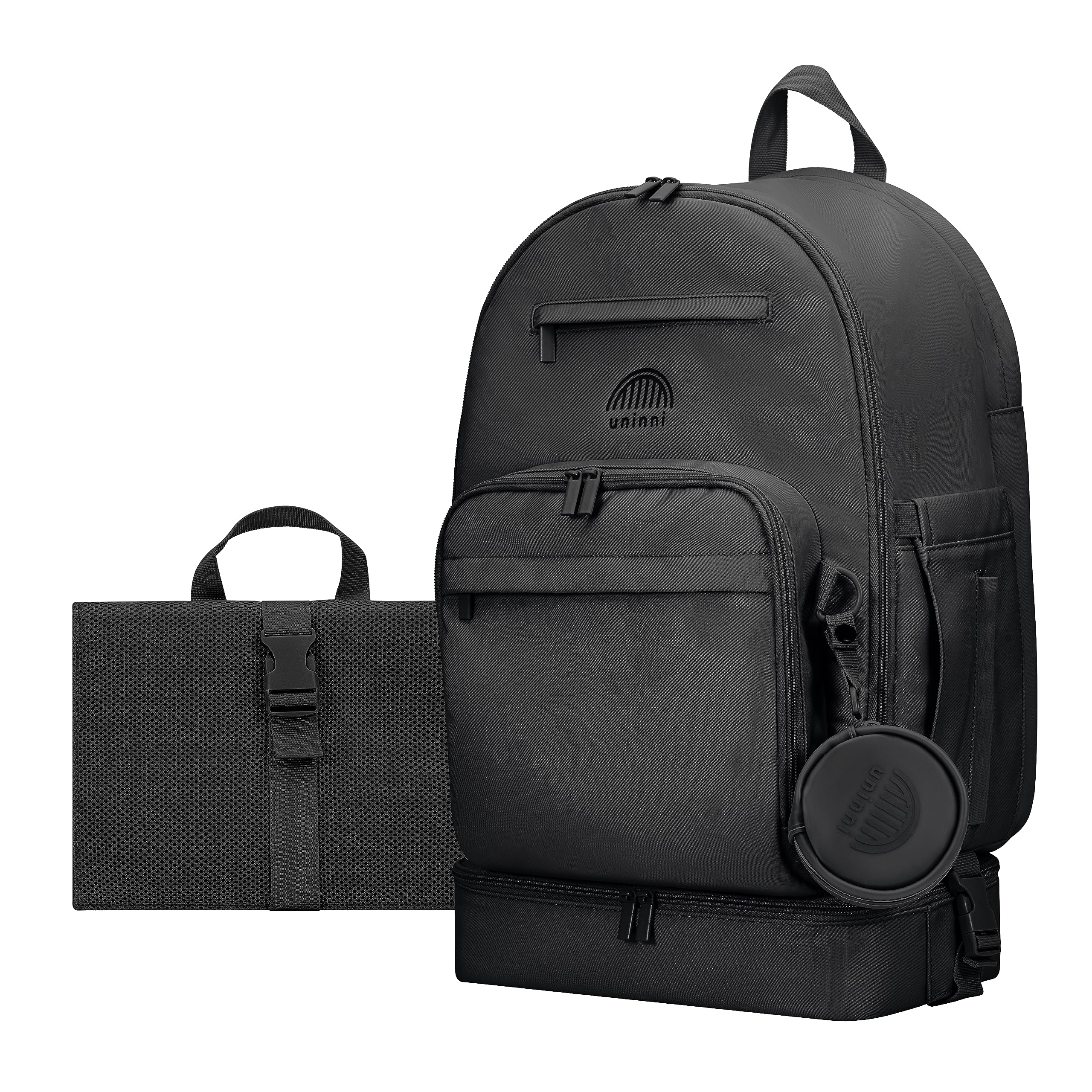 **Uninni Large Baby Diaper Backpack for Moms & Dads – Waterproof Travel Bag with Portable Changing Pad & Removable Pacifier Case – Perfect for Daycare, Travel & Outings (Black)**