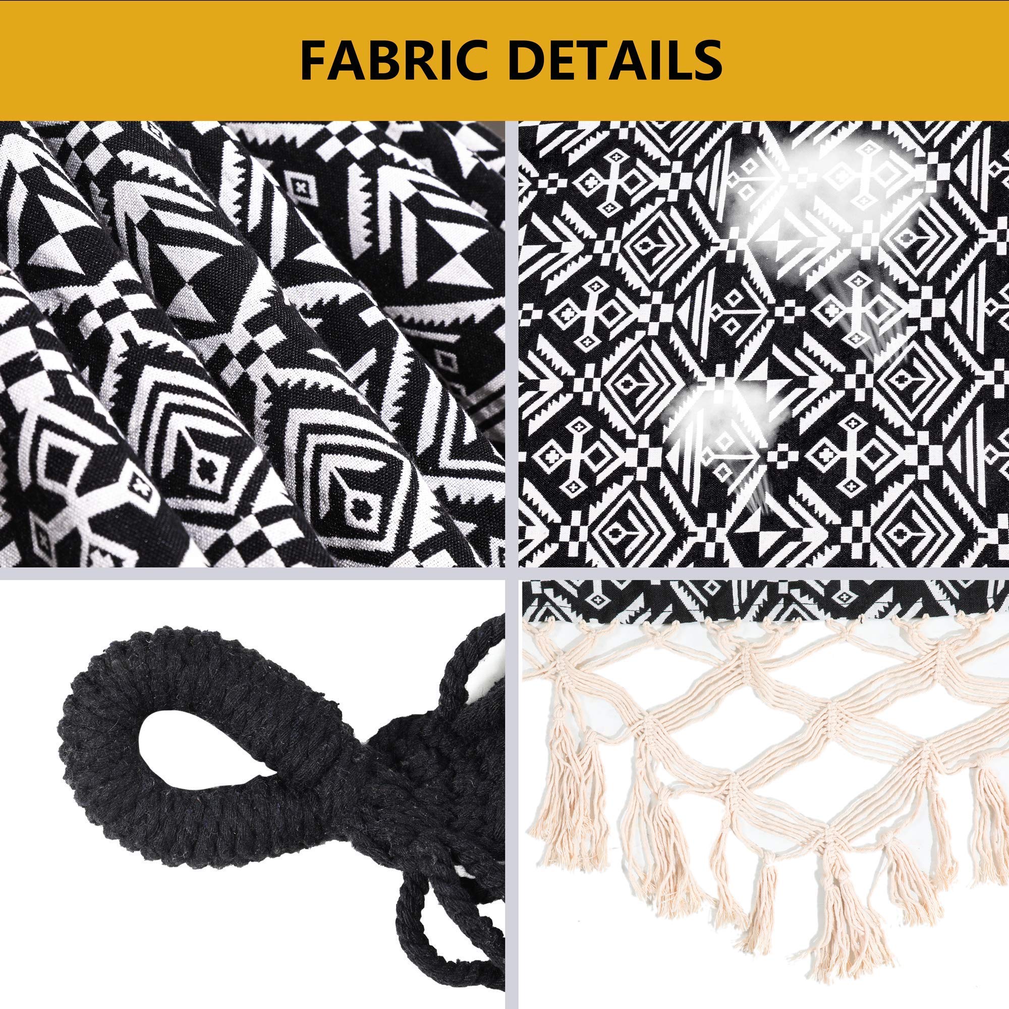 Portable 2-Person Brazilian Tree Hammock with Tassel & Carry Bag - XX-Large Black/White Woven Cotton Fabric Supports 450Lbs - Perfect for Bedroom, Garden, Backyard, Patio, Camping & Indoor/Outdoor Relaxation
