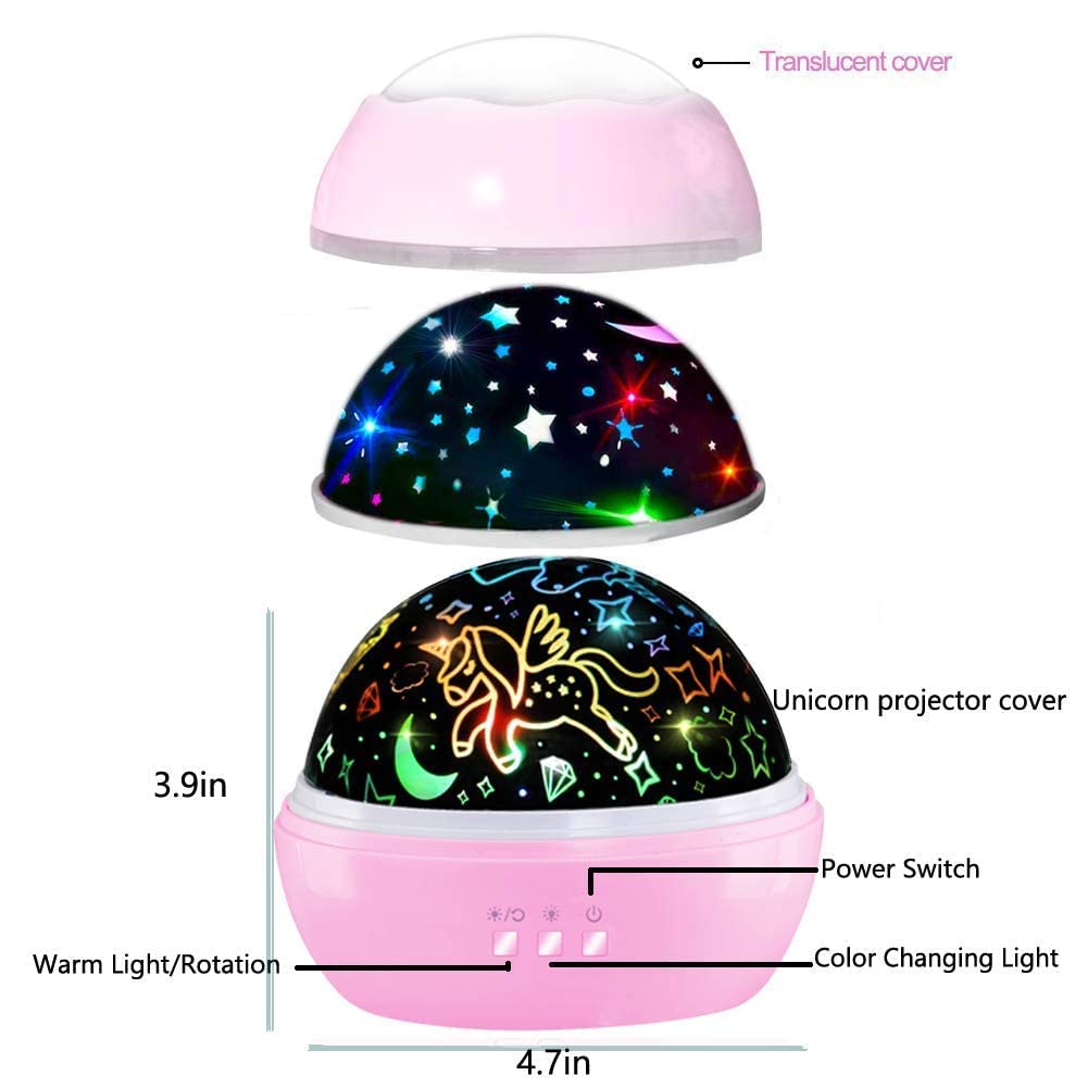 HONGID Unicorn Star Projection Night Light Toy for Girls Ages 3-10 - 2-in-1 Cute Kids Gift for Christmas, Birthday & Playtime | Perfect for Bedroom Decor, Sleep Aid & Imaginative Play