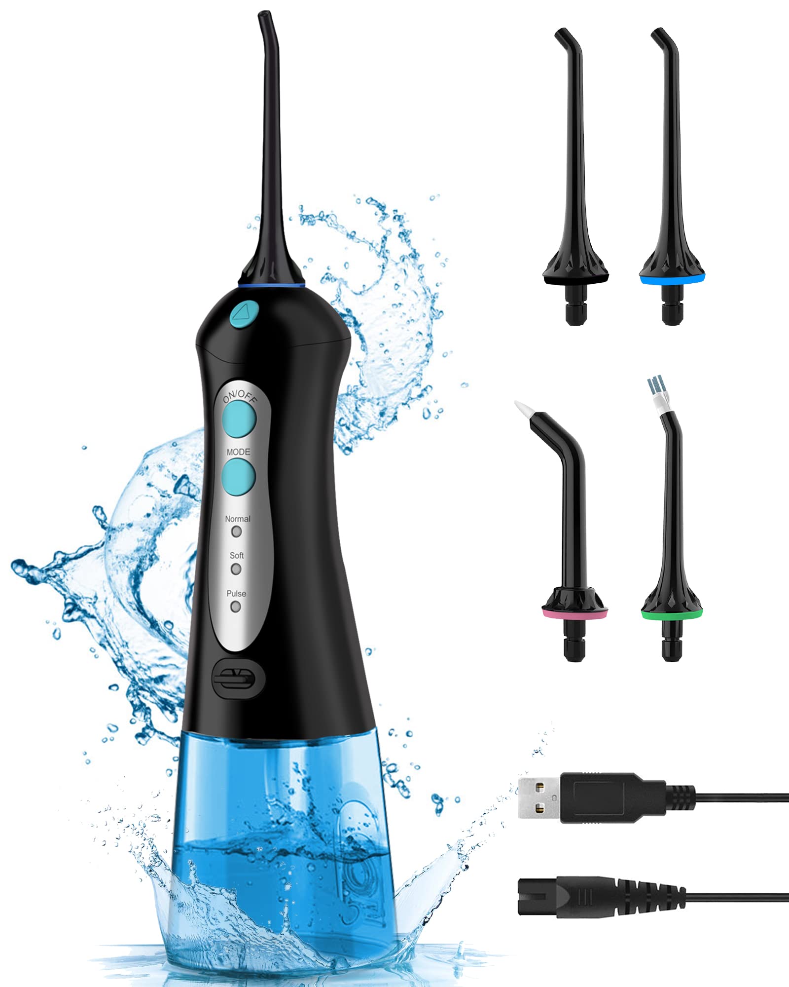 Professional Cordless Water Flosser for Teeth - 300ml Detachable Tank, 3 Cleaning Modes & 4 Jet Tips - IPX7 Waterproof Dental Oral Irrigator for Braces, Gums & Plaque Removal - Perfect for Home Use & Travel (Black) | Ideal for Daily Oral Care, Travel Hygiene & Orthodontic Maintenance