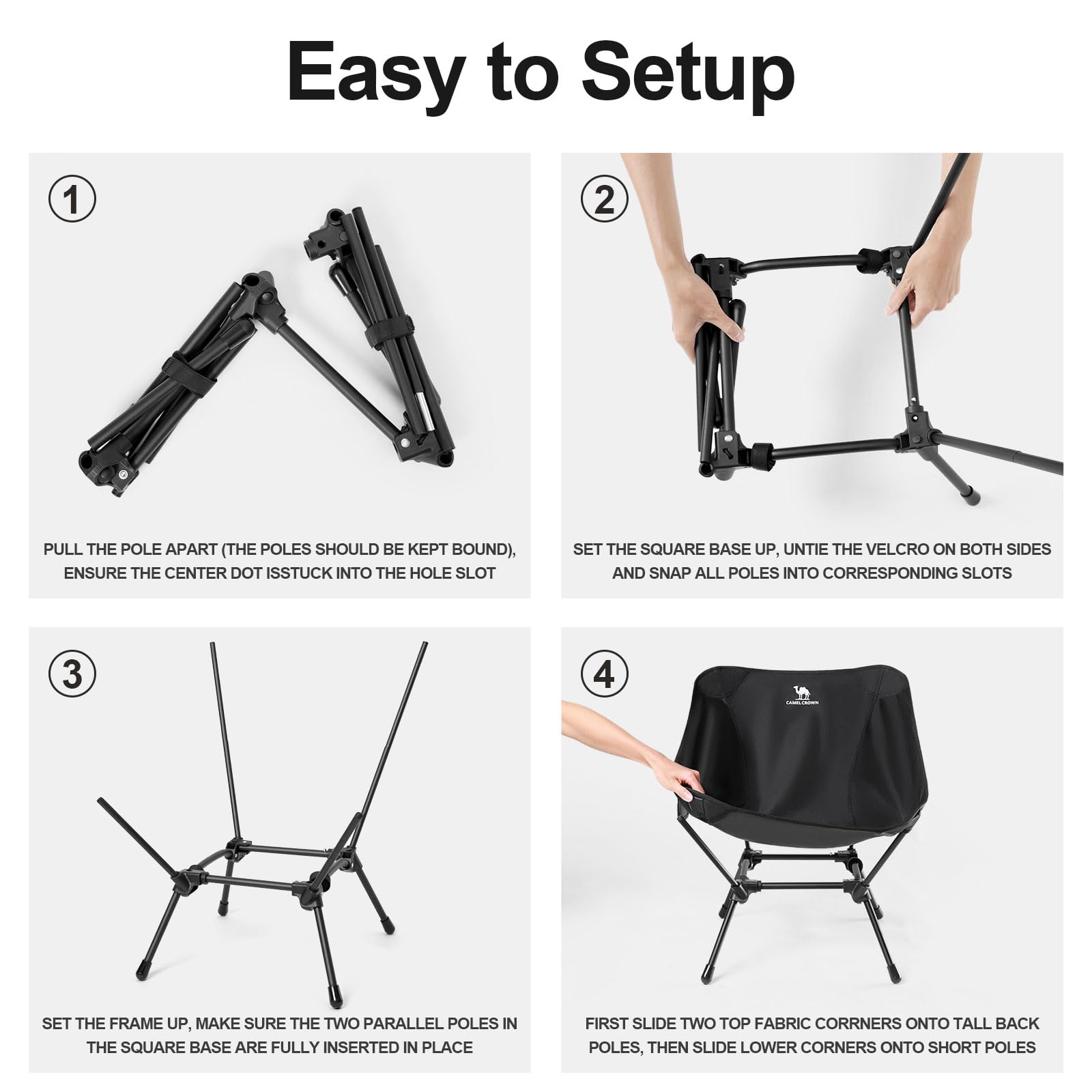 CAMEL CROWN Folding Camping Chair - Lightweight Portable with Side Pocket for Outdoor, Beach & Hiking