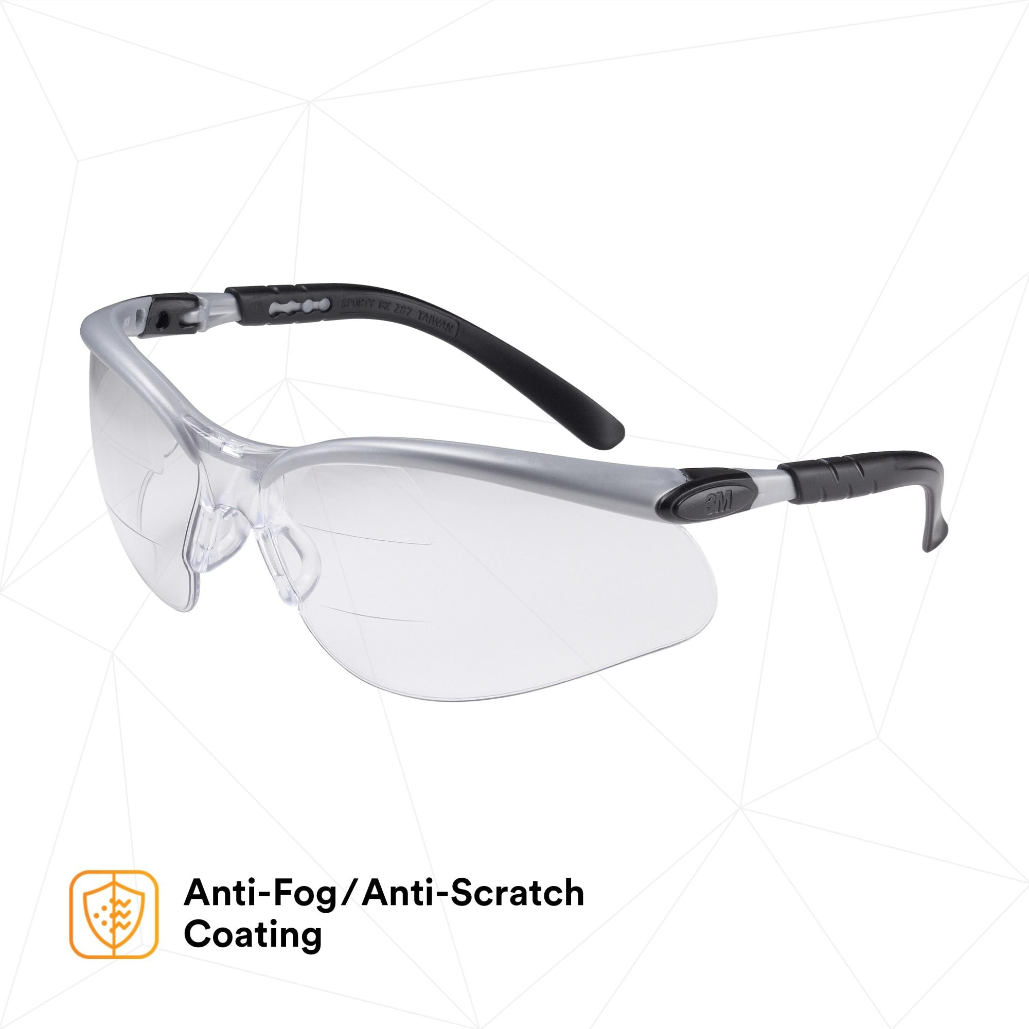 3M BX Dual Reader Protective Eyewear 11458-00000-20 - Clear Anti-Fog Safety Glasses for Reading & Work - Perfect for Construction, Lab Work, and DIY Projects