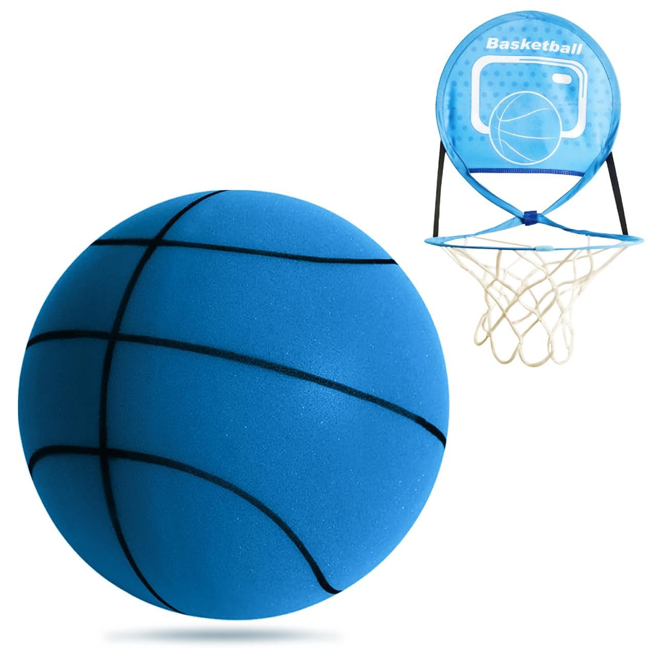 Silent Hoop Set - Quiet Bounce Foam Basketball with Adjustable Hoop for Indoor & Outdoor Play | Size 5 Lightweight Kids Basketball | Perfect for Bedroom, Backyard & School Gym Use