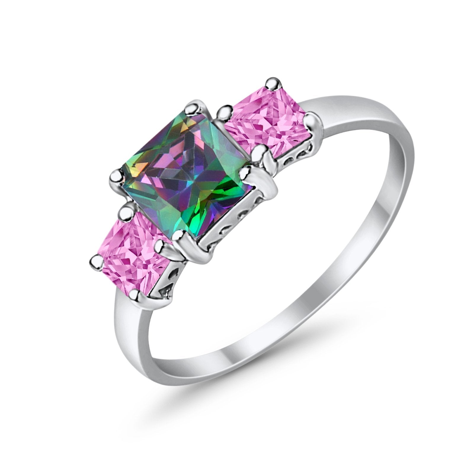 3 Stone Princess Cut Cubic Zirconia Ring 925 Sterling Silver for Women - Elegant Fashion Jewelry Gift for Anniversary, Wedding, Party & Special Occasions
