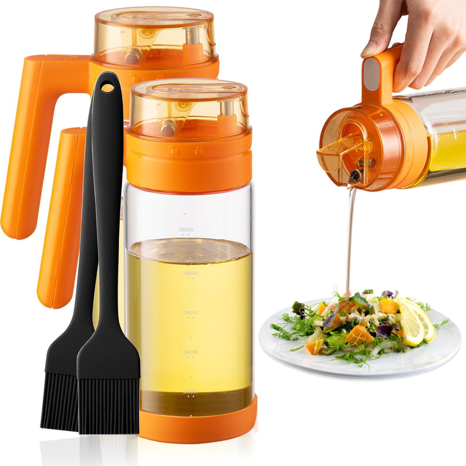 Premium Glass Olive Oil Dispenser Bottle with Auto Flip Cap - 2 Pack Shatterproof Kitchen Oil Bottles for Easy Pouring | Perfect for Cooking, Salad Dressing & Gourmet Meal Prep