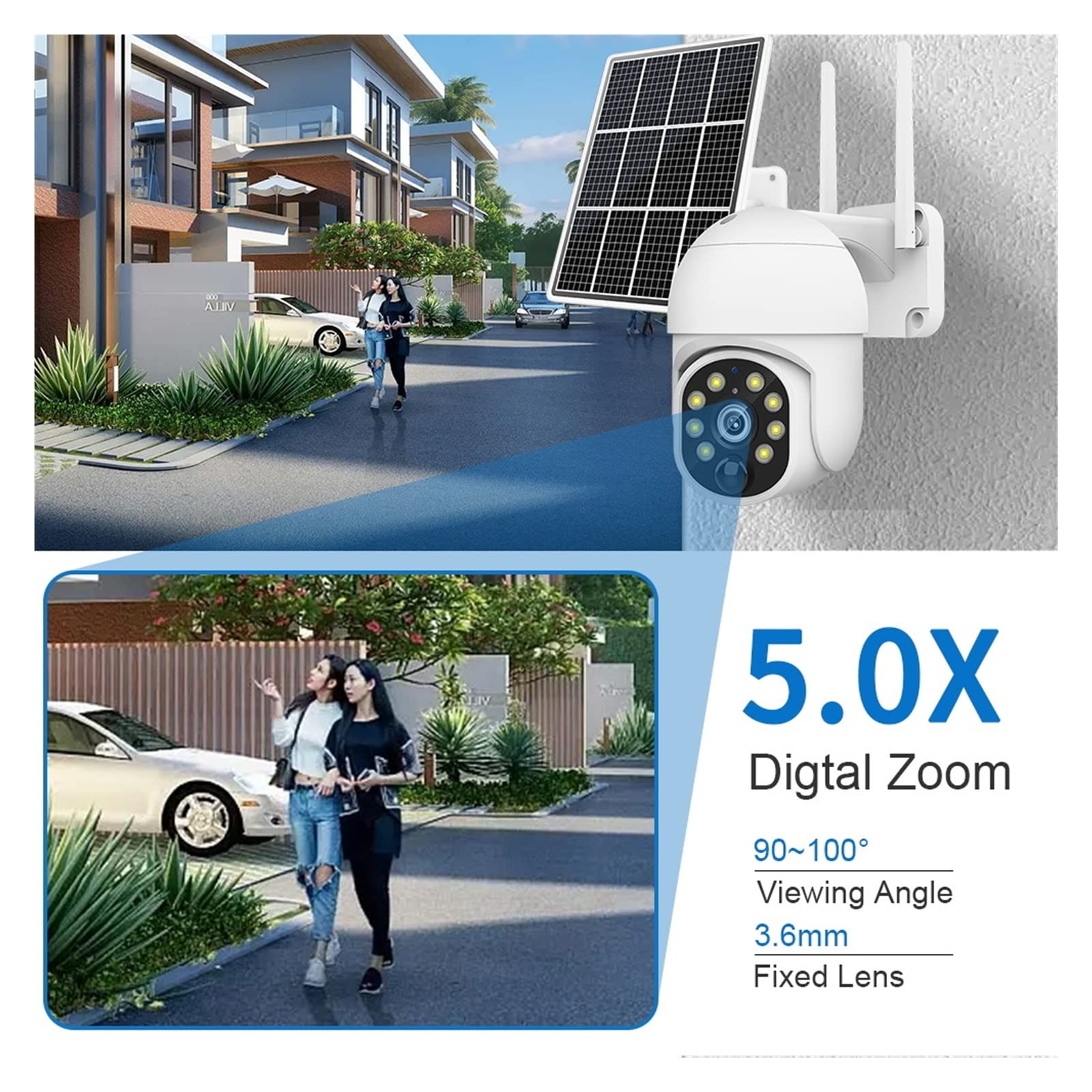 5MP 4G LTE Solar Security Camera Outdoor Wireless - IP65 Waterproof PTZ Surveillance Camera with PIR Motion Detection, Night Vision, Tuya Smart App (WiFi + 64GB Card Included) - Perfect for Home Security, Farm Monitoring, and Business Property Protection