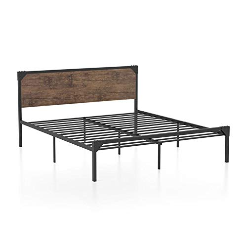 Furniture of America Budenholz Metal California King Platform Bed Frame - Brown Wood Grain Finish | Modern Bedroom Furniture for Master Suite & Guest Room