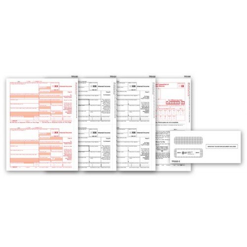 Laser 1099 INT Income Tax Form Set & Envelope Kit - 3 Part Carbonless Copy for Small Business & Accountants | Perfect for Year-End Tax Filing & IRS Reporting
