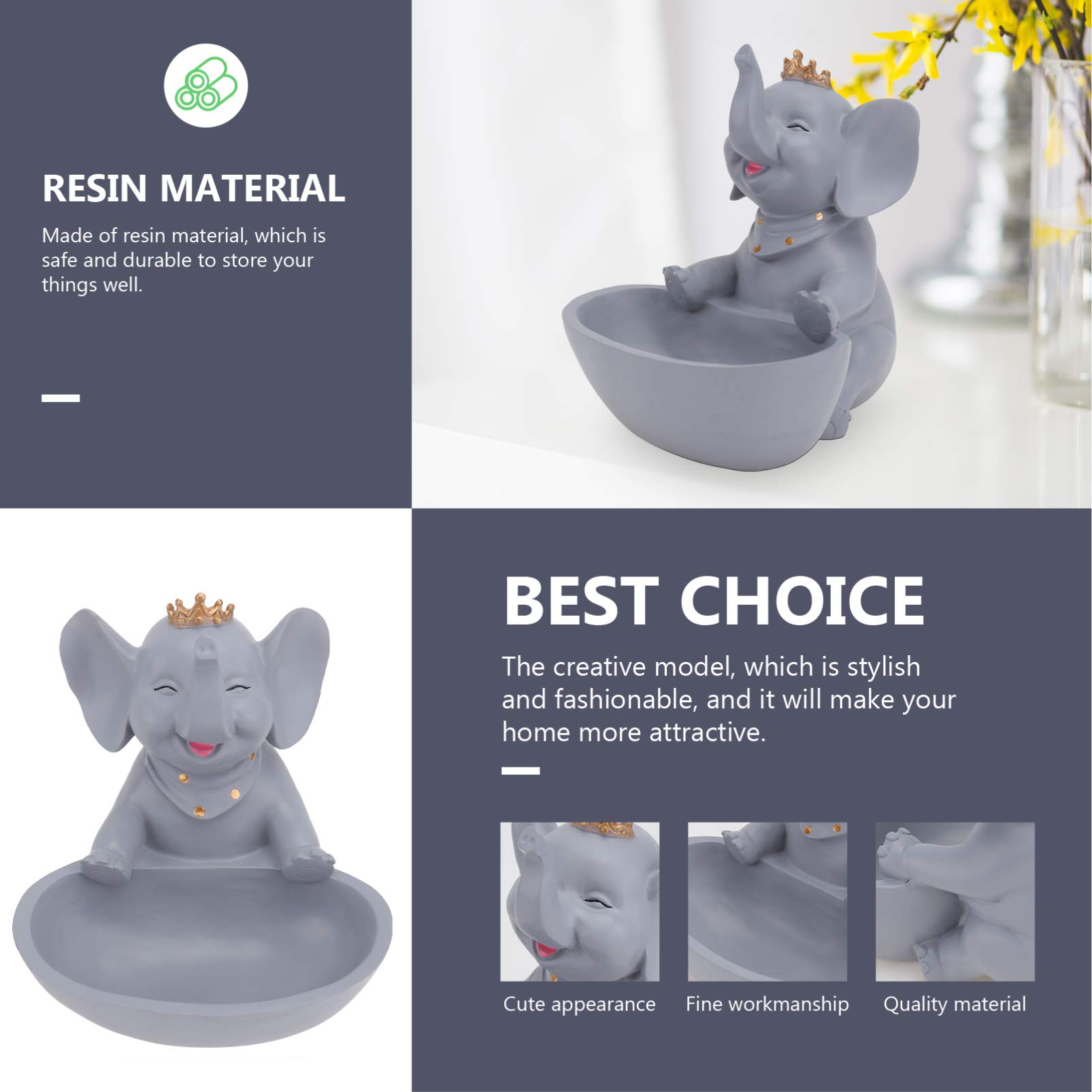 VICASKY Decorative Resin Elephant Candy Box - Key Tray, Jewelry Organizer, Home & Entryway Decor for Living Room, Bedroom, and Office Desktop
