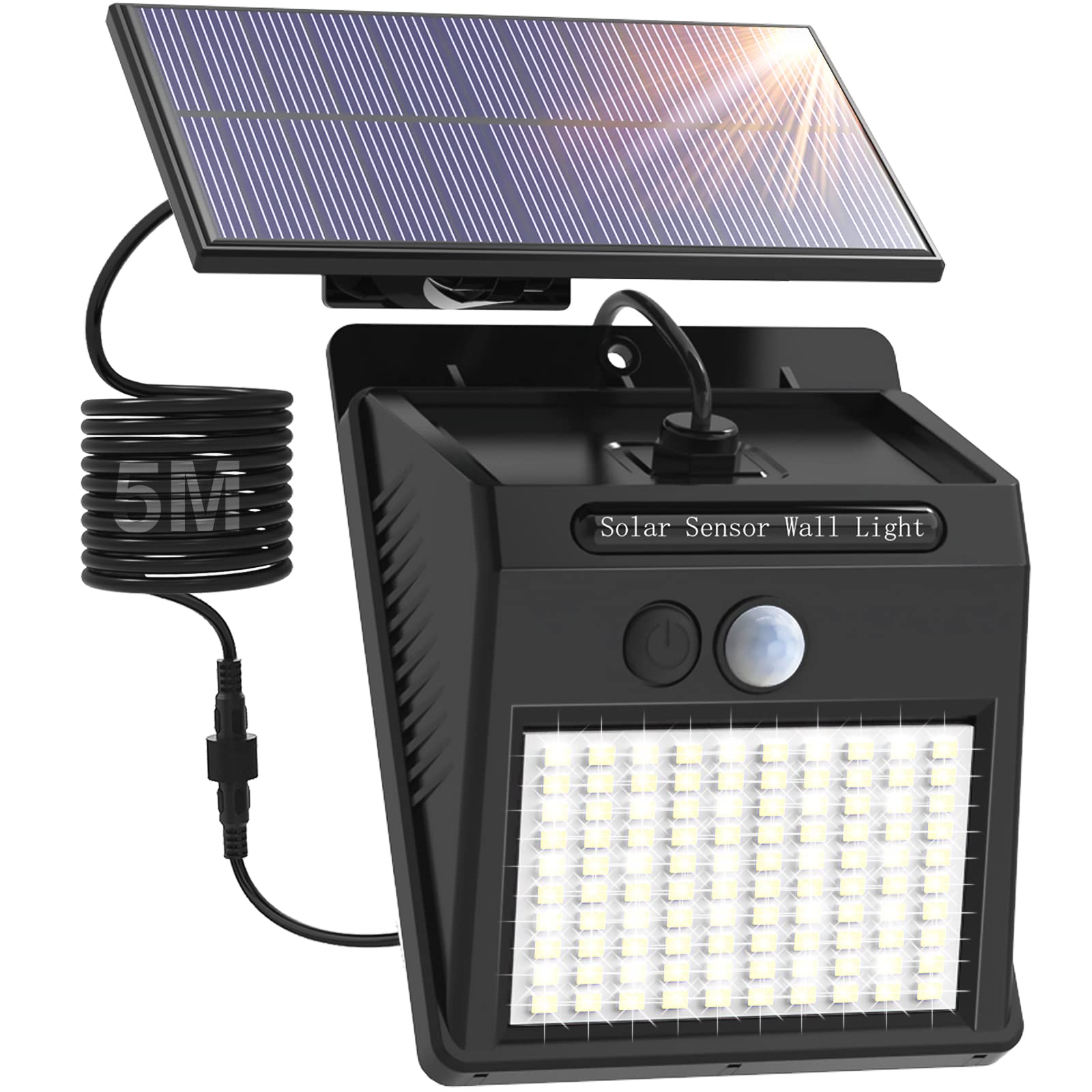 LOTMOS Solar Outdoor Lights with Separate Solar Panel - IP65 Waterproof Motion Sensor Security Lights with 16.4 FT Cable - 3 Modes Solar Powered Lights for Patio, Wall, Garden, Shed, Garage, Yard, Fence, Door - Perfect for Home Security & Landscape Lighting