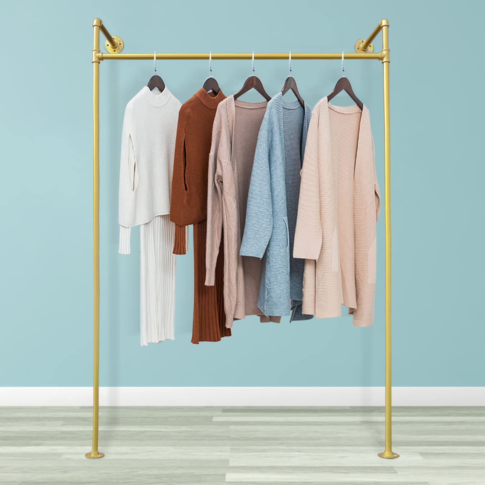Wall-Mounted Garment Rack - Heavy Duty Metal Clothing Display Stand with Gold Square Design for Stores, Bathrooms & Closets | Space-Saving Storage Solution for Hanging Clothes, Towels & Accessories