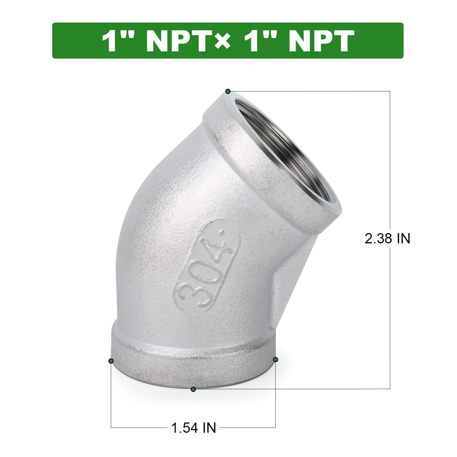 TAISHER 2PCS 304 Stainless Steel 45 Degree Elbow, 1 Inch NPT Female to Female Pipe Fitting - Corrosion Resistant for Plumbing, HVAC, and Industrial Applications