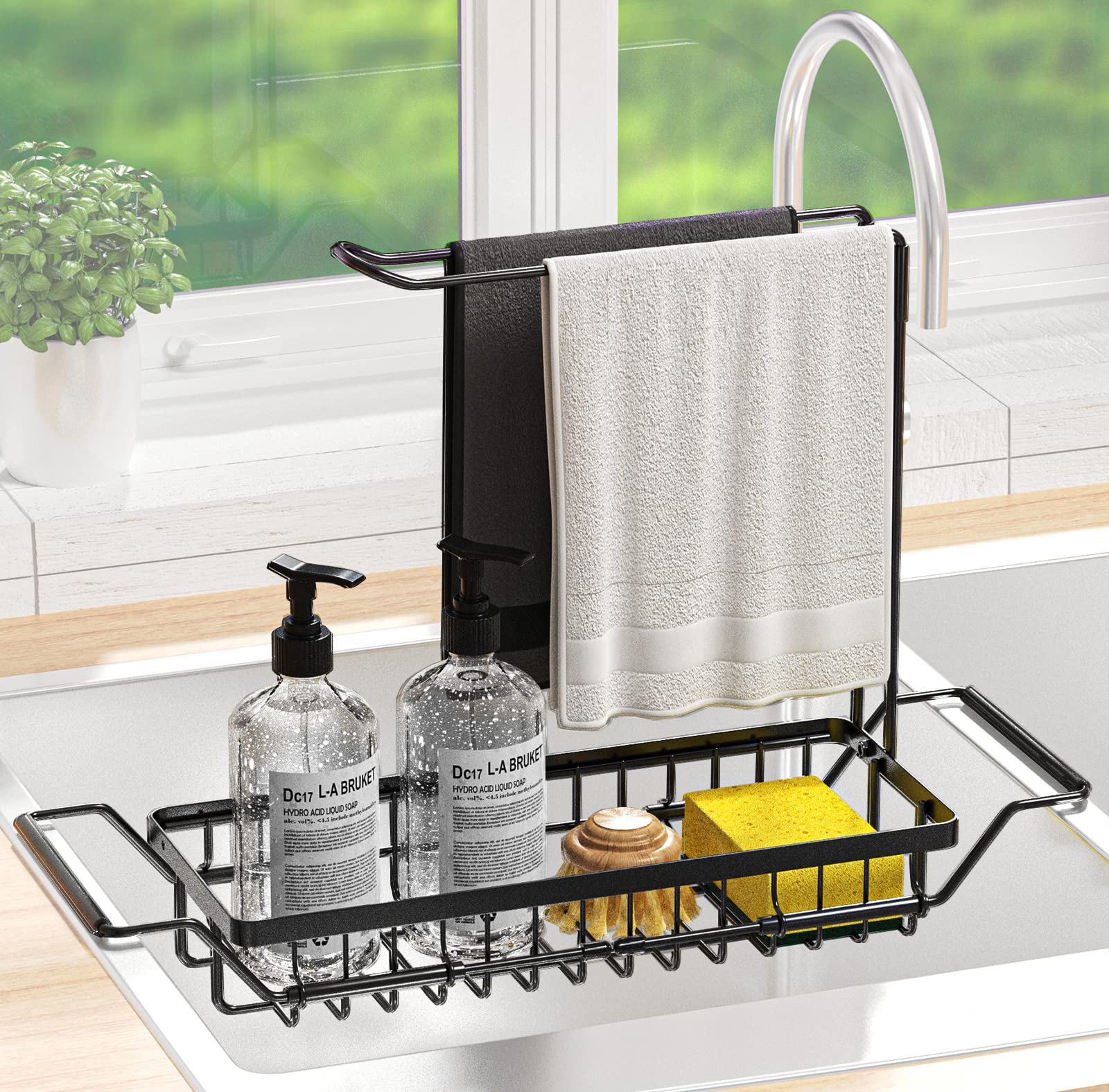 MIIFUNY Expandable Stainless Steel Kitchen Sink Organizer - Telescopic Sink Storage Rack (14.2