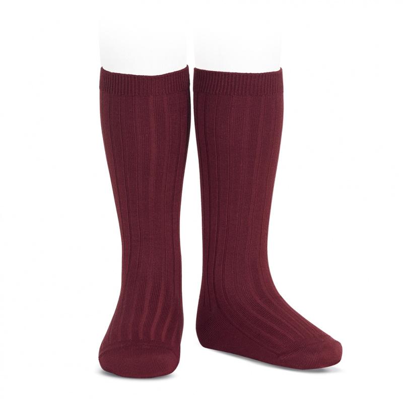 Burgundy Wide Ribbed Knee High Socks for Women - Comfortable & Stylish Winter Warm Socks - Perfect for Boots, Outfits, and Cold Weather Fashion