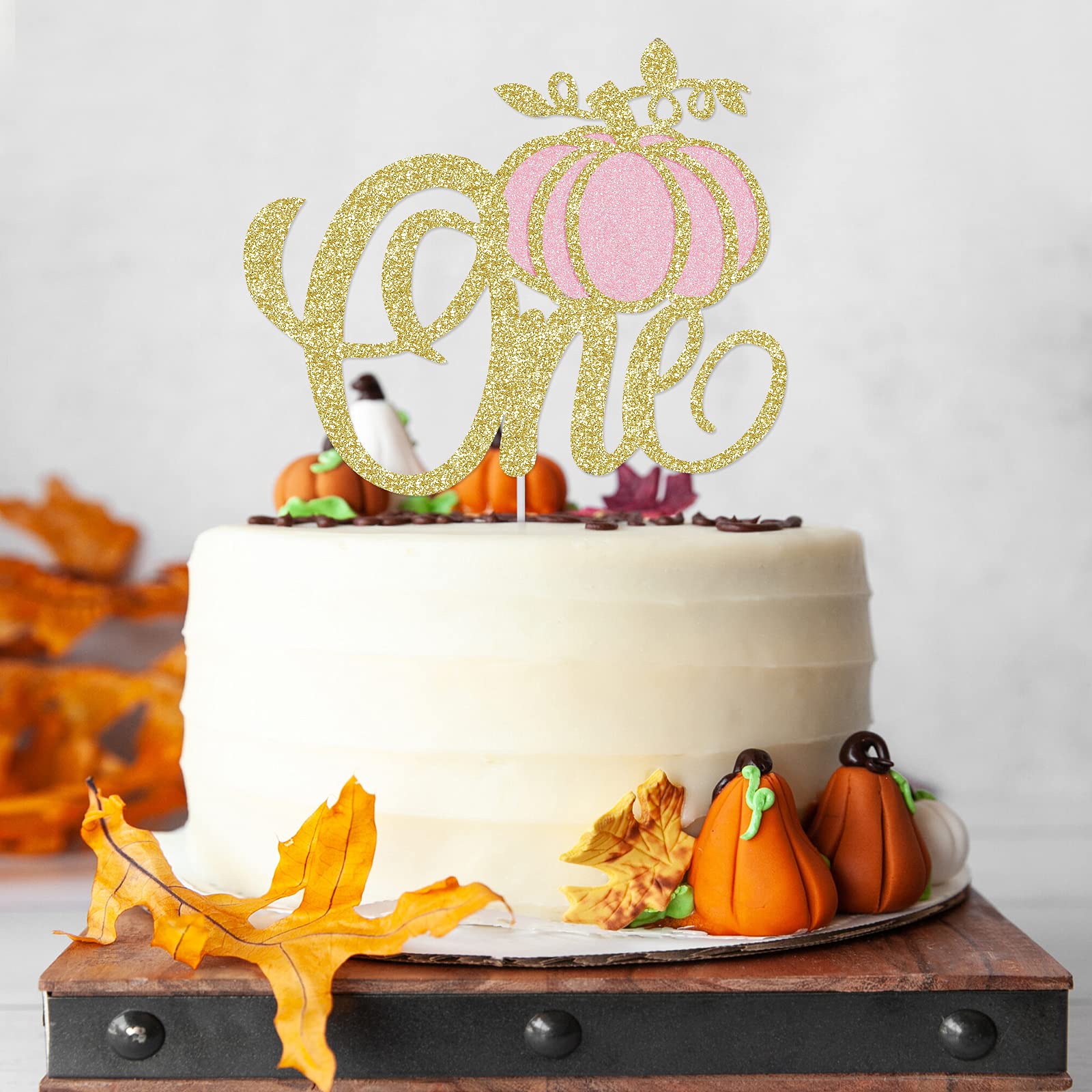 Pink and Gold Pumpkin Cake Topper for 1st Birthday - Fall Themed Decor for Girls | Perfect for Baby's First Birthday Cakes, Cupcakes, and Dessert Tables