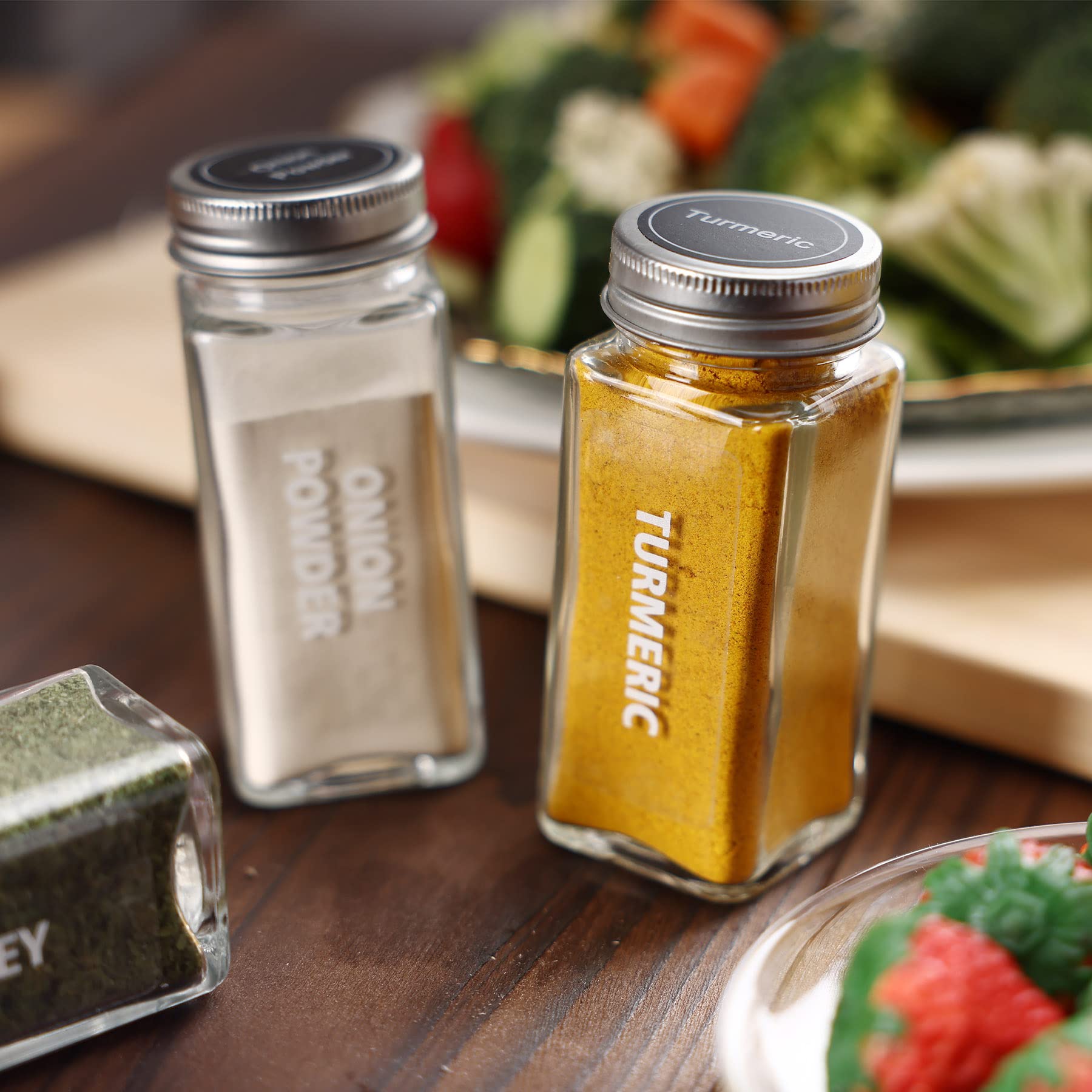 40-Pack 3.5 OZ Glass Spice Jars with 324 Labels, Shaker Lids & Airtight Metal Caps - Reusable Square Seasoning Bottles for Spice Storage - Includes Marker & Stainless Steel Funnel - Perfect for Kitchen, Pantry Organization & DIY Spice Blends