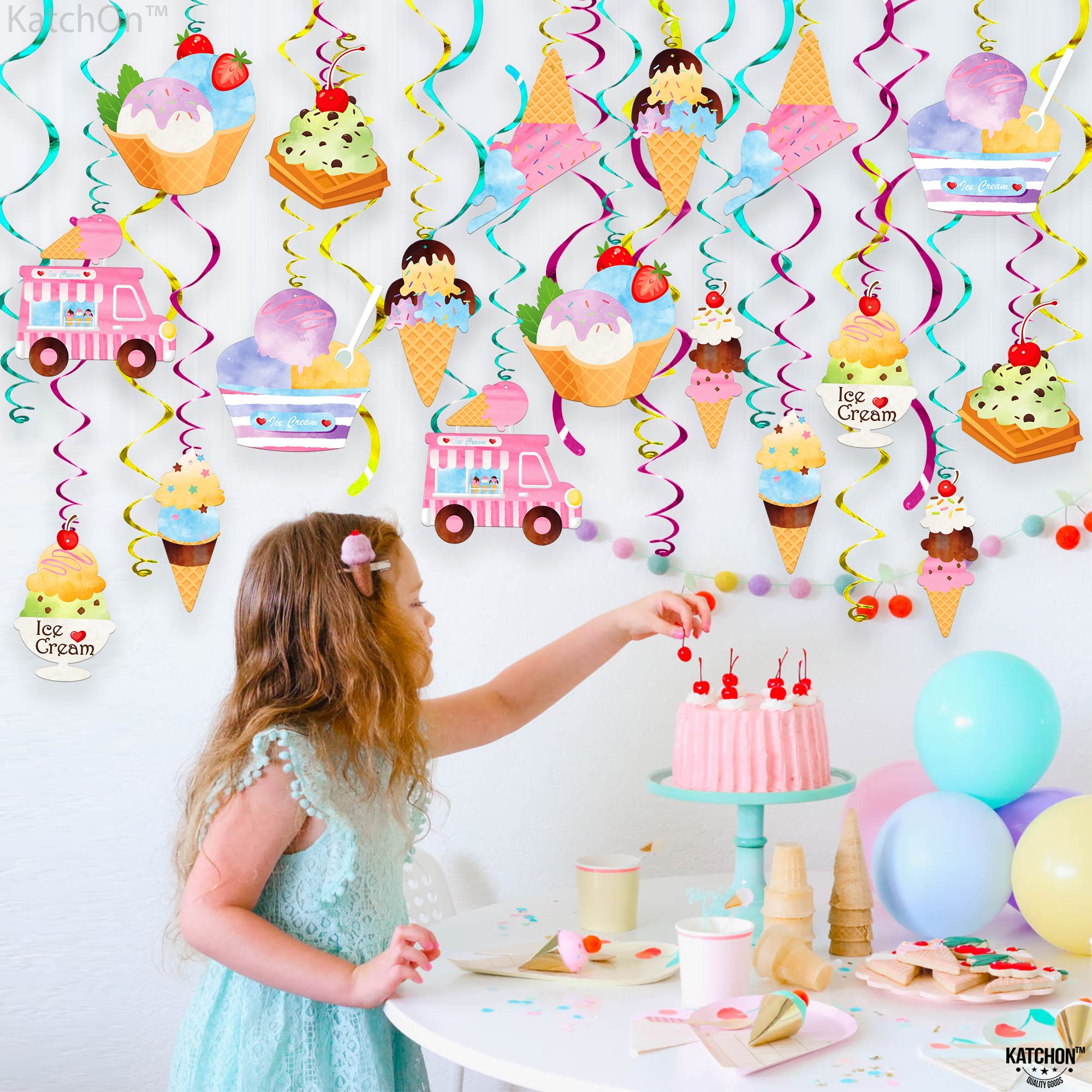 30PCS Ice Cream Hanging Swirls Party Decorations - Ready to Use Hanging Decor for Ice Cream Themed Birthday Parties, Baby Showers & Summer Social Events - Perfect for Dessert Bars & Frozen Treat Celebrations