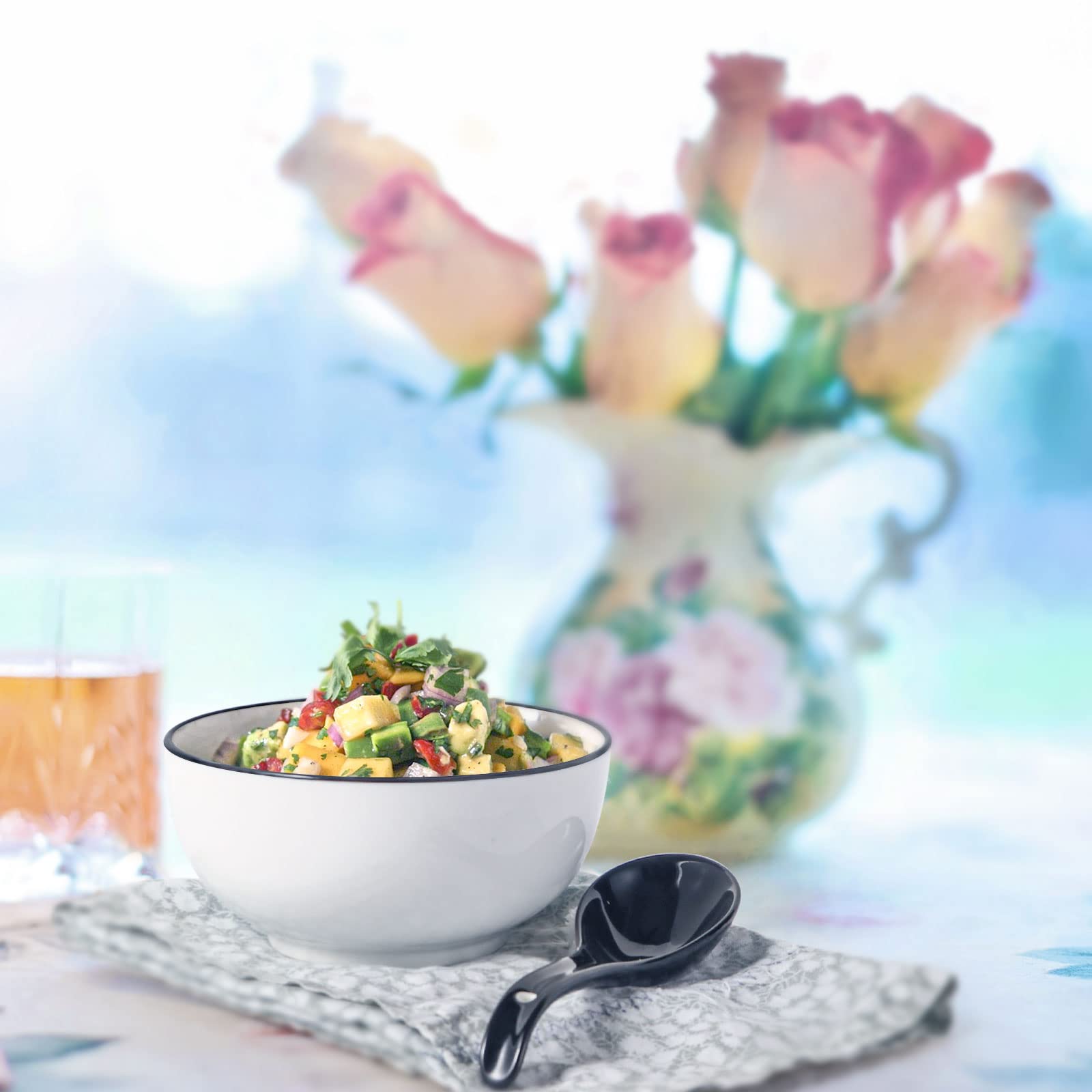 **28oz Ceramic Bowls Set of 4 - White, Microwave, Oven & Dishwasher Safe - Ideal for Salad, Pasta, Rice, Oatmeal, Pho & Ramen - Perfect for Family Dinners, Parties & Everyday Use**