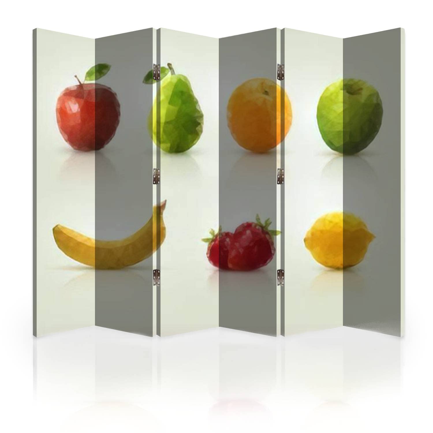 6-Panel Canvas Room Divider Screen - Triangle Polygonal Fruit Design Folding Privacy Partition for Bedroom, Office & Living Space | Decorative Wall Separator for Home & Commercial Use