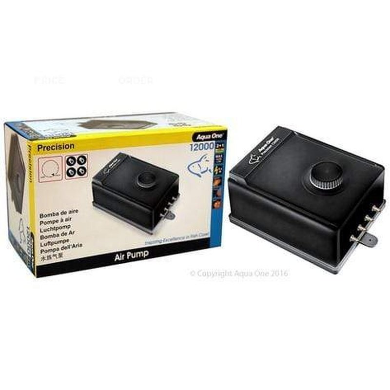 Aqua One Precision 12000 High Performance Air Pump with 4 Outlets (200L/h Each) - Ideal for Aquariums, Hydroponics & Fish Tanks