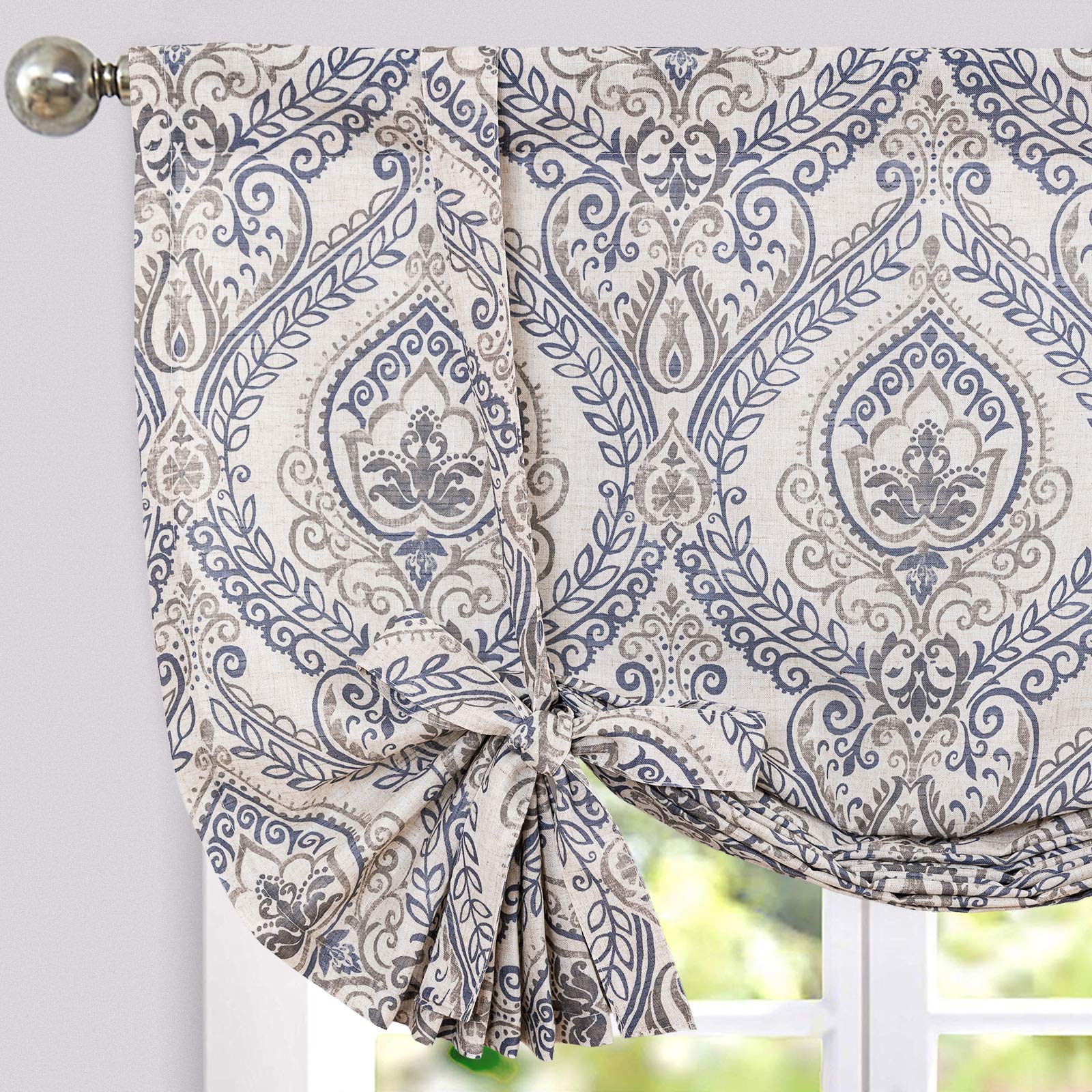 Jinchan 54 Inch Faux Linen Window Valance - Farmhouse Style Tie-Up Curtain Panel with Rod Pocket, Light Blocking for Living Room & Bathroom - Ivory Rustic Country Drapes for Small Windows | Perfect for Cozy Home Decor & Sun Protection