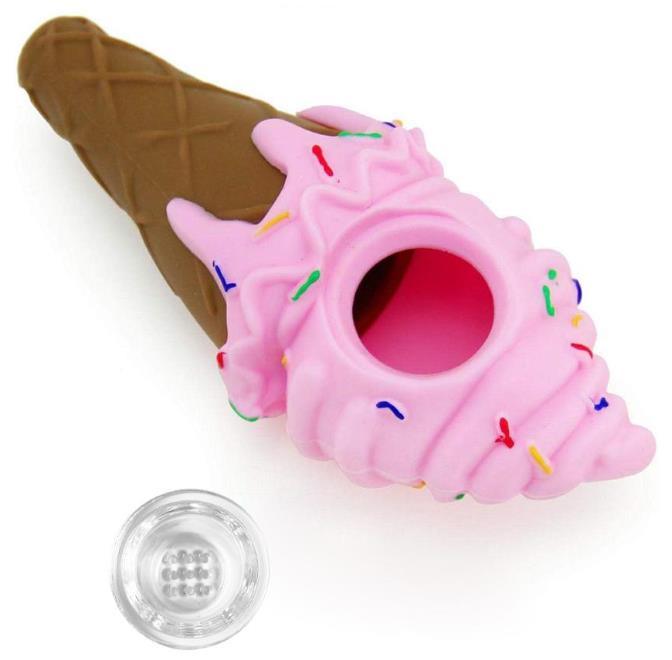 Silicone Ice Cream Hand Pipe with Thick Glass Bowl - Portable Smoking Pipe for Tobacco & Herbs | Perfect for Travel, Camping & Outdoor Activities