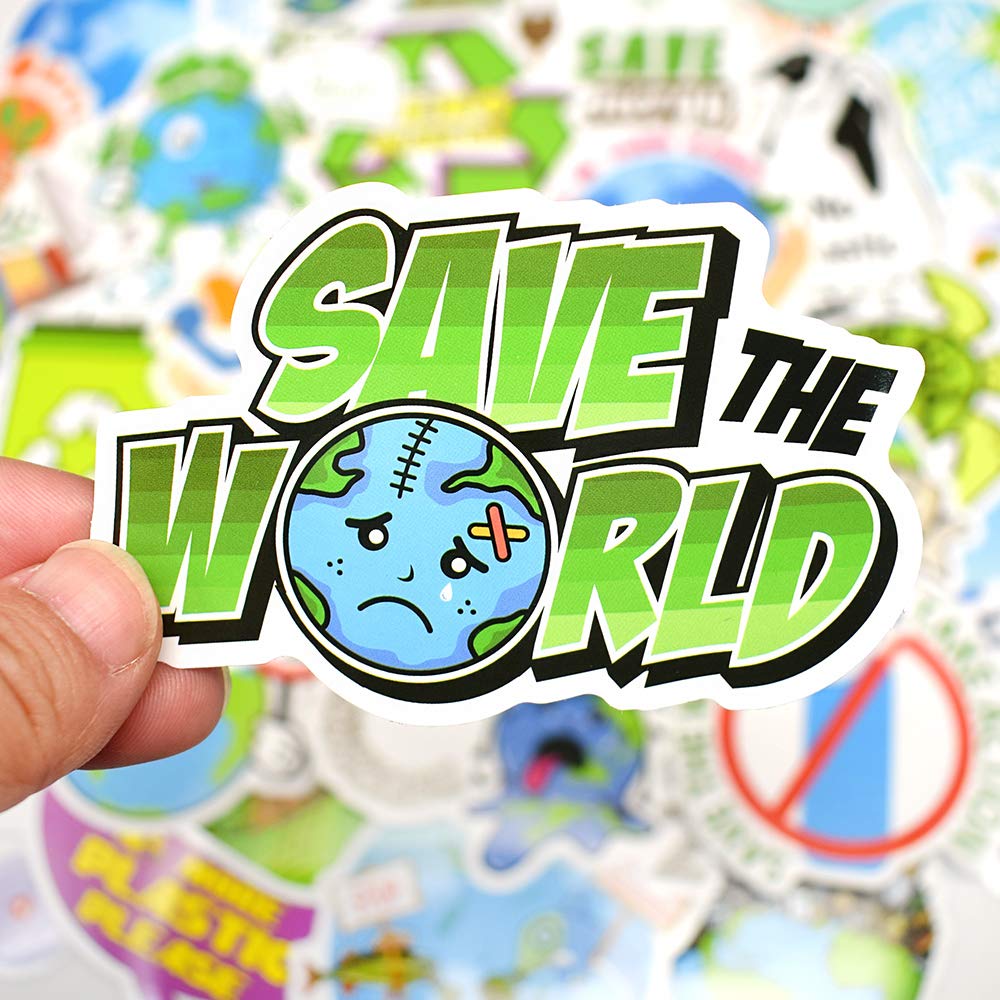 QTL Eco-Friendly Stickers for Kids & Teens - 50Pcs Waterproof Decals for Water Bottles, Laptops, Notebooks - Fun Environmental Stickers for Girls & Boys - Perfect for School, Home & Office Use