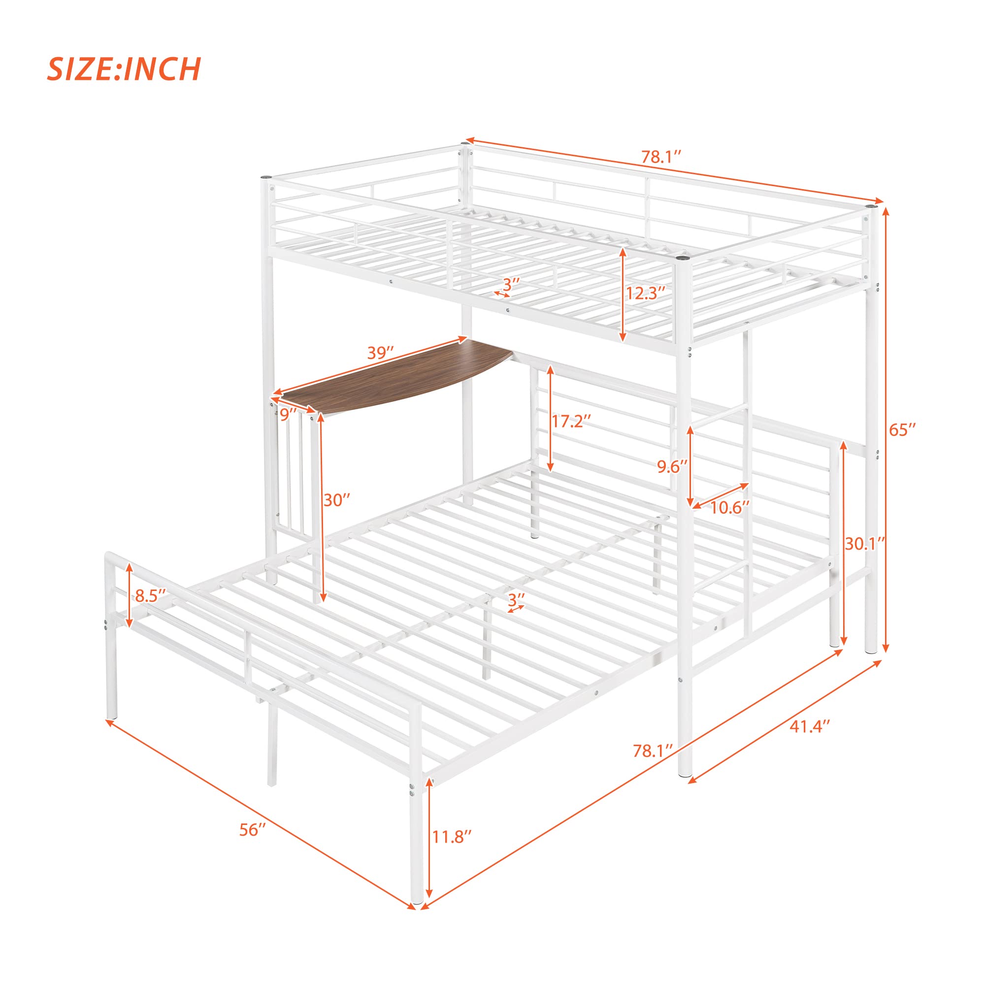 Harper & Bright Designs Twin Over Full Bunk Beds with Study Desk - Metal Bunk Bed Frame, Convertible to Loft Bed or Platform Bed - White Space-Saving Furniture for Kids, Teens & Small Rooms - Perfect for Bedrooms, Dorms & Shared Spaces