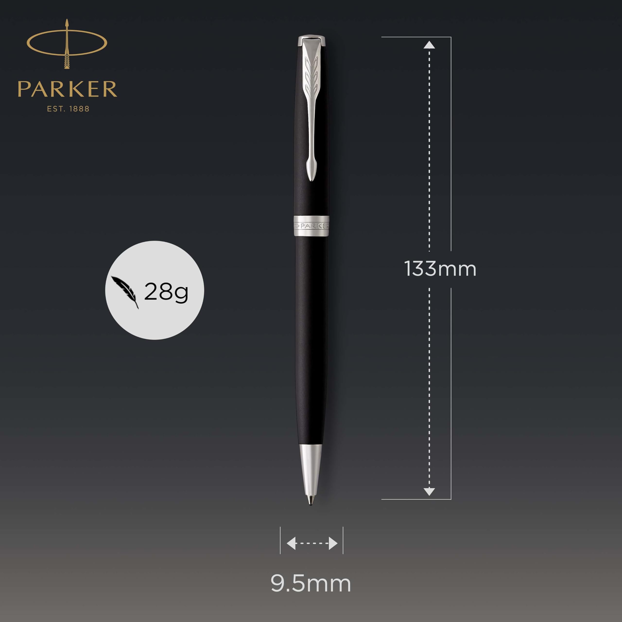 Parker Sonnet Ballpoint Pen - Matte Black Lacquer with Palladium Trim, Medium Point Black Ink Refill, Luxury Gift Box Set - Perfect for Business, Office, and Executive Gifts