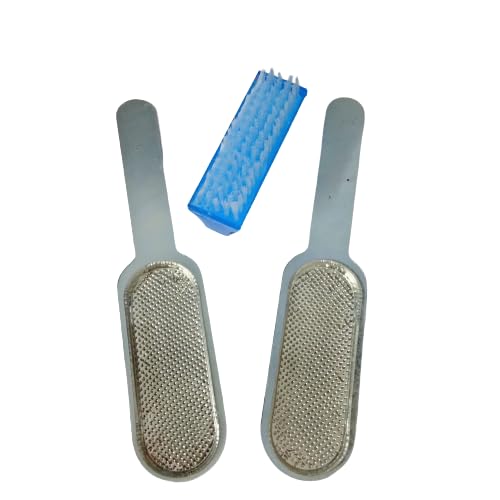 ZAUKY 1PC Nail Brush & 2PCS Stainless Steel Foot Scrubber Set - Manicure Pedicure Tools for Men & Women - Dead Skin Remover for Fingernails & Toes Cleaning - Perfect for Home Spa, Salon & Travel Grooming Kit