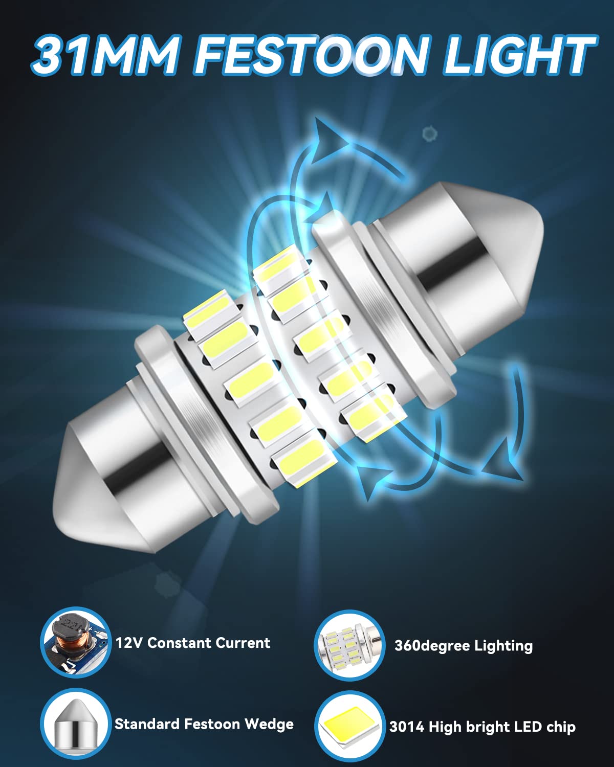 31MM 12V Marine LED Navigation Lights - White Festoon Boat Bow & Anchor Lights for Boats, Yachts, Sailboats (Pack of 2) | Perfect for Night Cruising, Docking & Water Safety