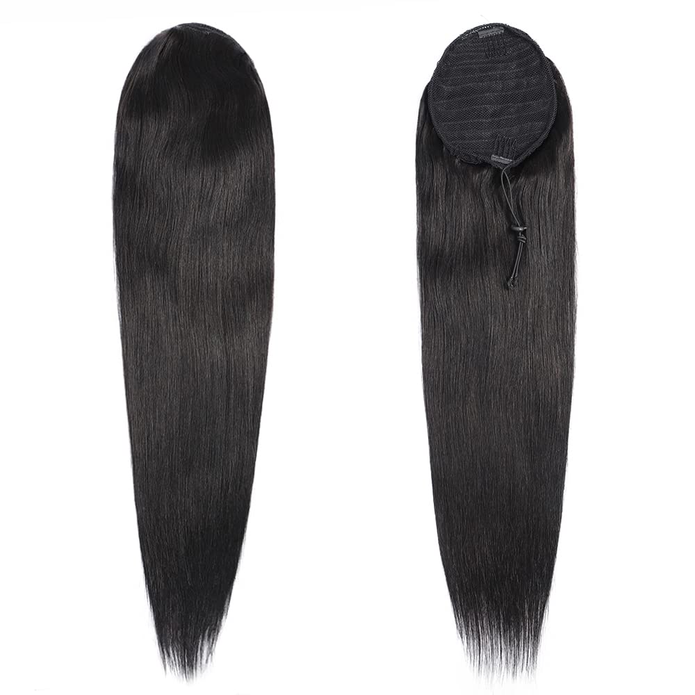 100% Unprocessed Brazilian Straight Human Hair Ponytail Extensions - 110g Natural Color (14 Inch, Straight) for Black Women | Drawstring Ponytail for Daily Wear, Parties & Special Occasions