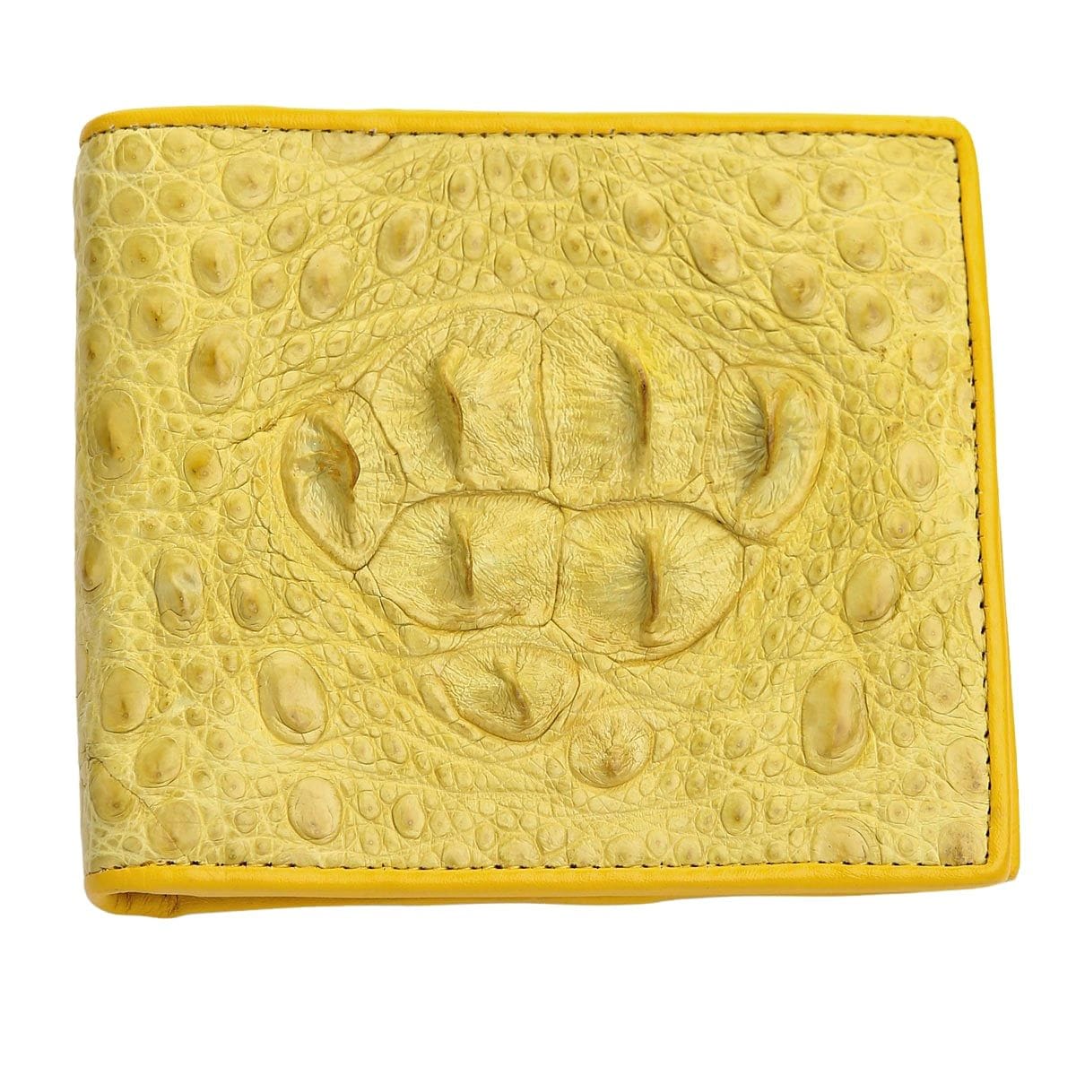 Premium Genuine Crocodile Leather Men's Wallet - Yellow Luxury Bifold Wallet for Men with RFID Protection - Perfect for Business, Travel & Everyday Use