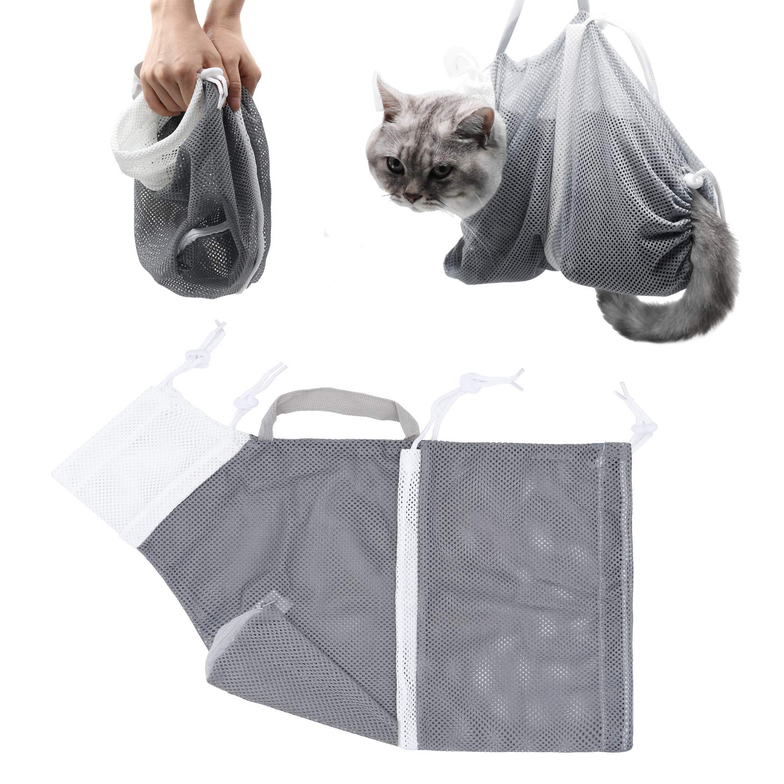 **Adjustable Cat Bathing Bag - Anti-Bite & Scratch-Proof Pet Grooming Bag for Cats & Small Dogs - Secure Washing Restraint for Stress-Free Baths (Grey) - Perfect for Home Grooming & Vet Visits**