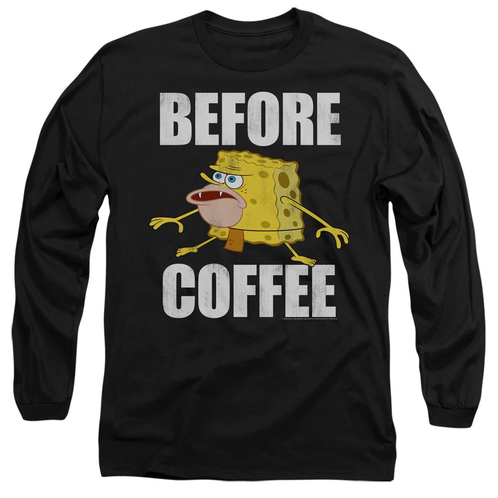 Popfunk Classic Spongebob Before Coffee Meme Unisex Long-Sleeve T-Shirt | Funny Cartoon Graphic Tee for Men & Women | Perfect for Casual Wear, Gifts & Meme Lovers