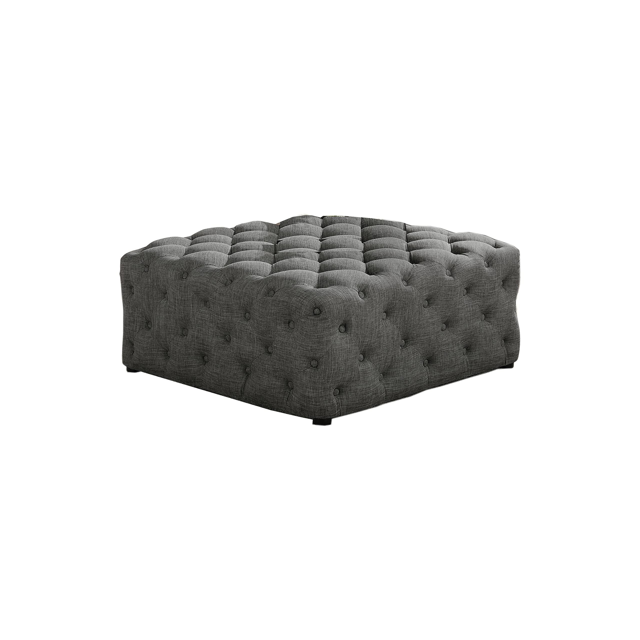 Sherlyn Tufted Square Ottoman Footstool - Premium Grey Linen Upholstered Furniture for Living Room, Bedroom & Office - Comfortable Footrest, Storage Bench & Stylish Home Decor