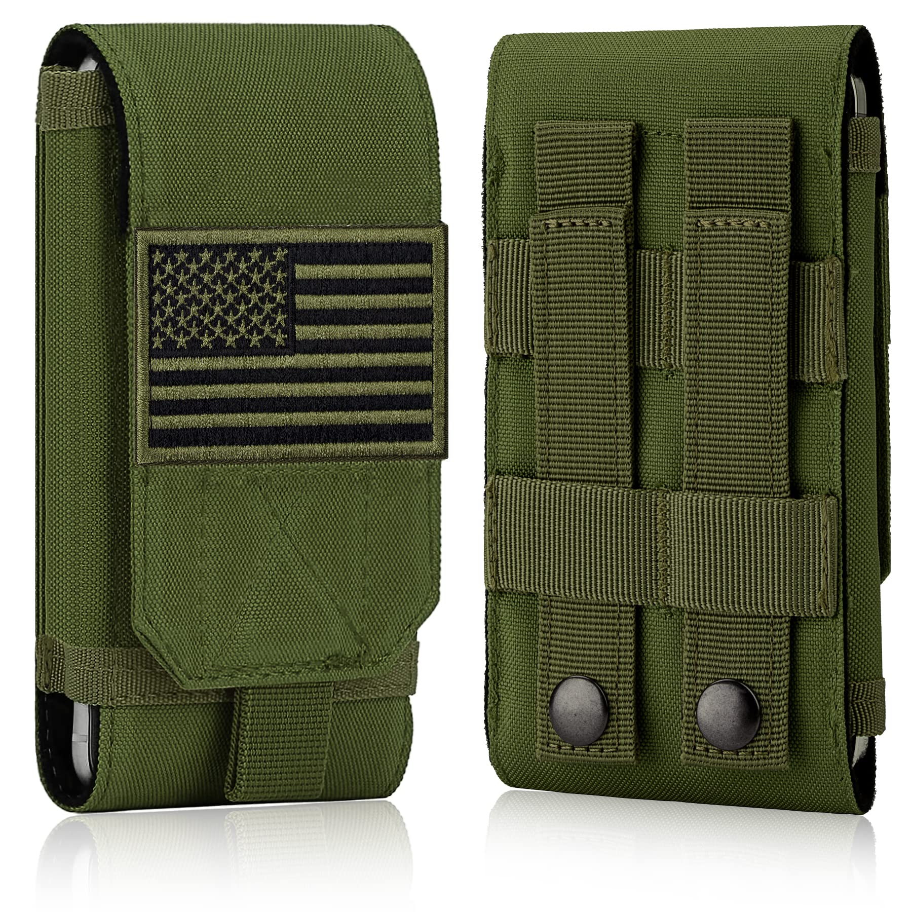 IronSeals Tactical MOLLE Phone Case - Heavy Duty Belt Loop Holster Pouch with American Flag Patch - Compatible with iPhone 16 Pro Max/16 Plus/16 Pro/16/15 Pro Max/14 Pro Max/13 Pro Max/12 Pro Max & Galaxy S24 Ultra - Perfect for Outdoor Adventures, Hiking, Military Use & Everyday Carry