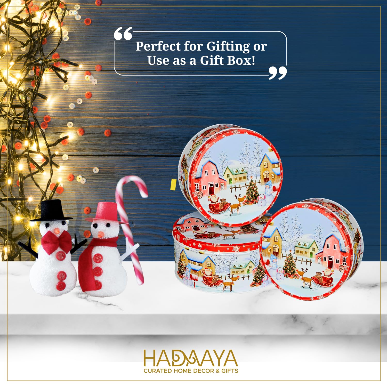 3-Piece Christmas Cookie Tins Set with Lids - Holiday Storage Containers for Cookies, Snacks & Gifts - Festive Christmas Wonderland Design - Perfect for Holiday Baking, Party Treats & Gift Giving