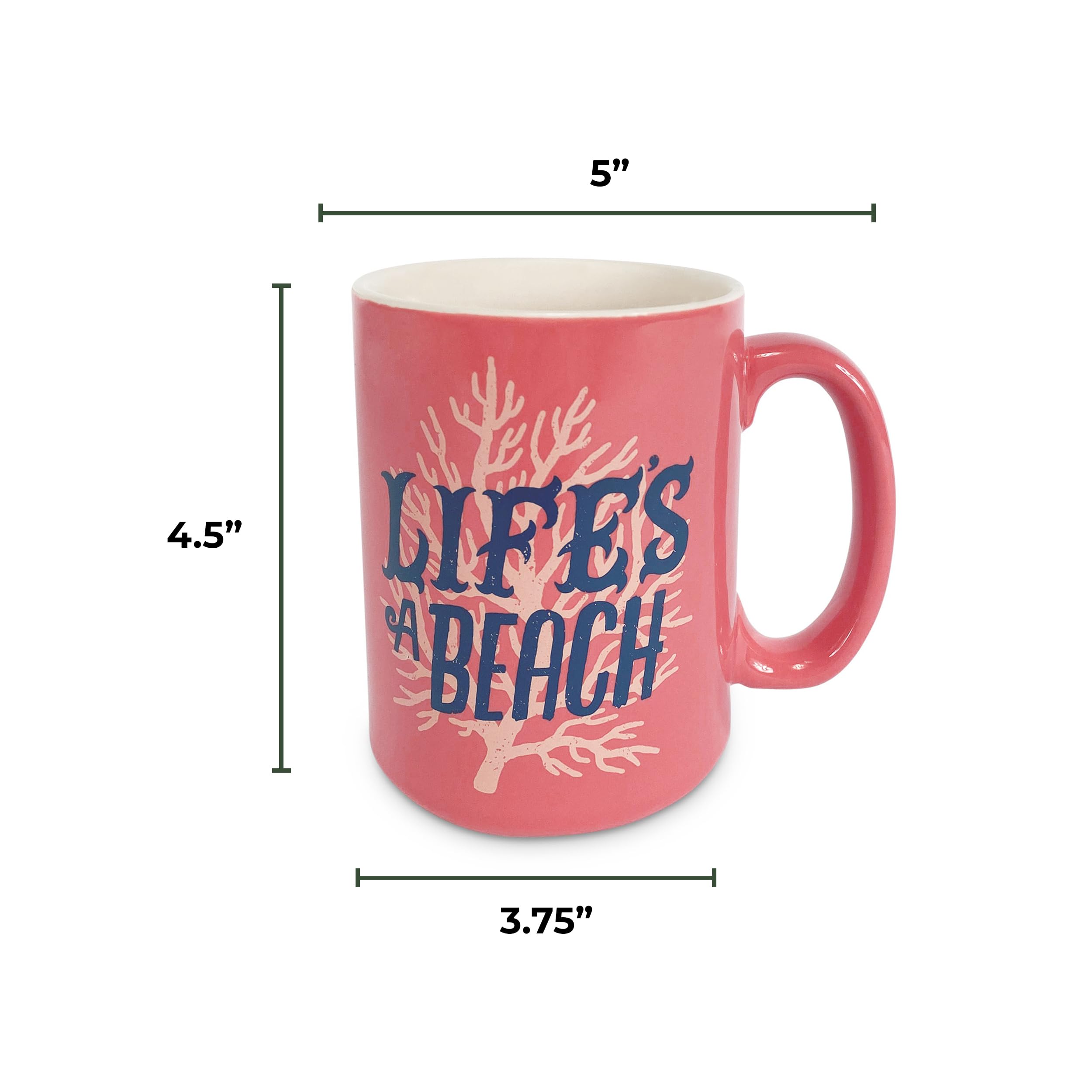 Rivers Edge Products 16 Oz Seashell Ceramic Coffee Mug with Handle - Coral Beach-Themed Espresso & Tea Cup - Perfect for Home, Office, Beach Vacations & Gift Giving