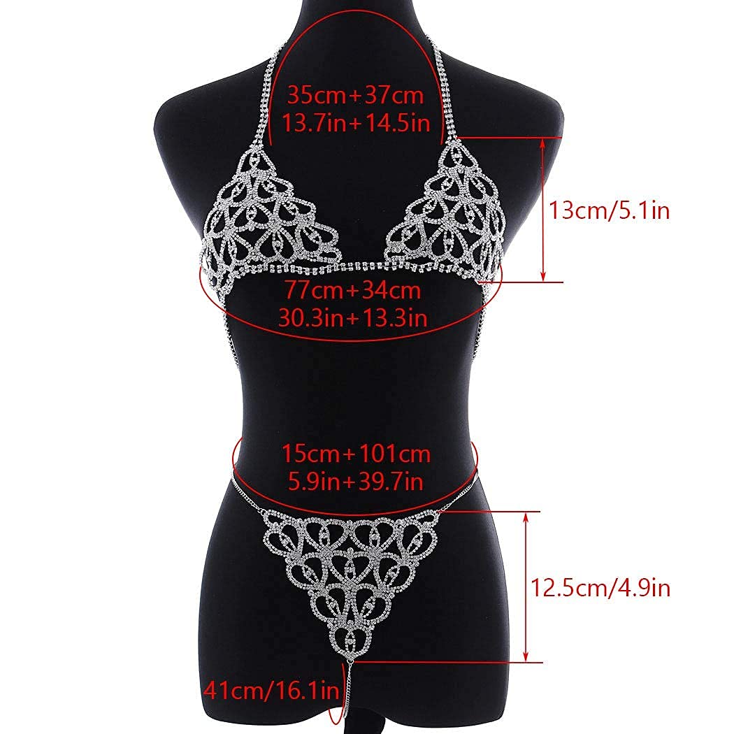Silver Crystal Rhinestone Body Chain - Sparkly Bikini Bra & Underwear Set for Women | Sexy Party Jewelry Accessories | Perfect for Beach, Pool, Nightclub & Festival Outfits