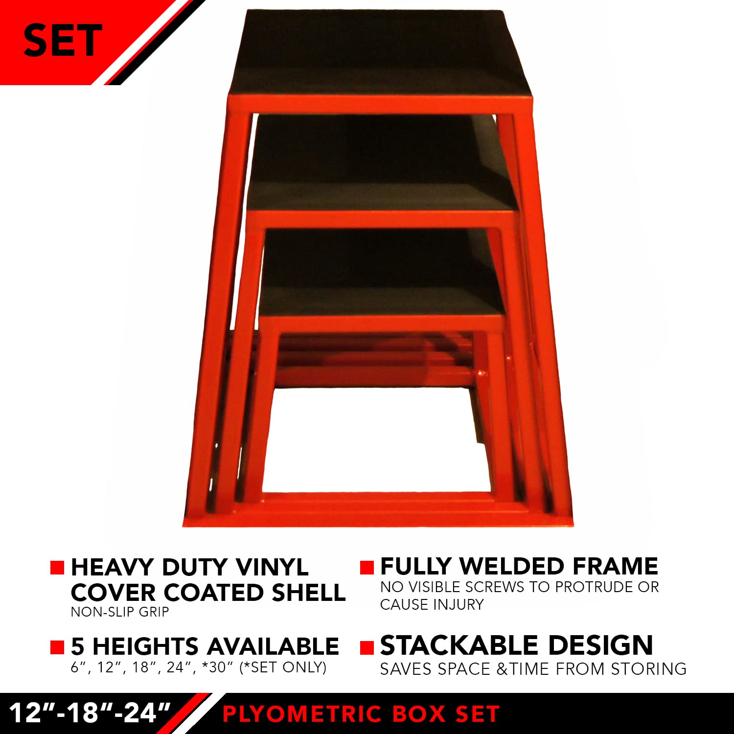 JFIT Plyometric Box Set - No Assembly Required Jump Box for Strength & Agility Training - Adjustable Height Fitness Equipment for CrossFit, Home Gym & Workout - Made in Taiwan