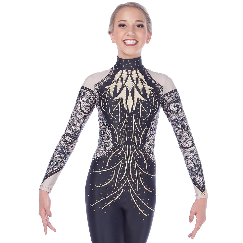 Women's Gold Full Body Unitard Dance Costume - Stretchy One-Piece Leotard for Ballet, Gymnastics & Performance