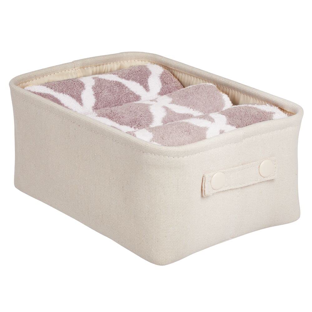 Soft Cotton Fabric Closet Storage Organizer Bin Basket with Lined Interior & Handles - 2 Pack Cream/Beige - Perfect for Bathroom Vanity, Cabinet, Shelf & Countertop Organization